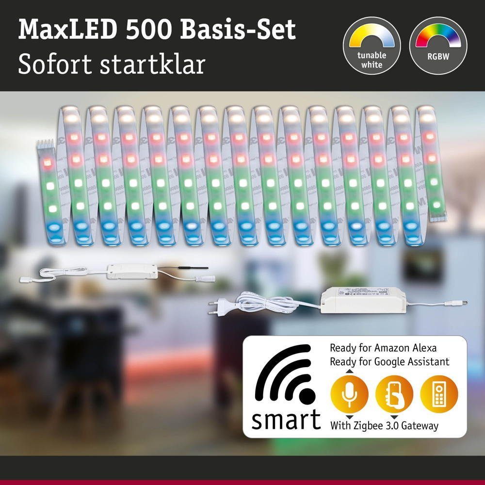 Light LED Paulmann LED Silber LED 5000mm, Strip MaxLED 33W Smartes Basisset RGBW Stripe in 1-flammig, Streifen