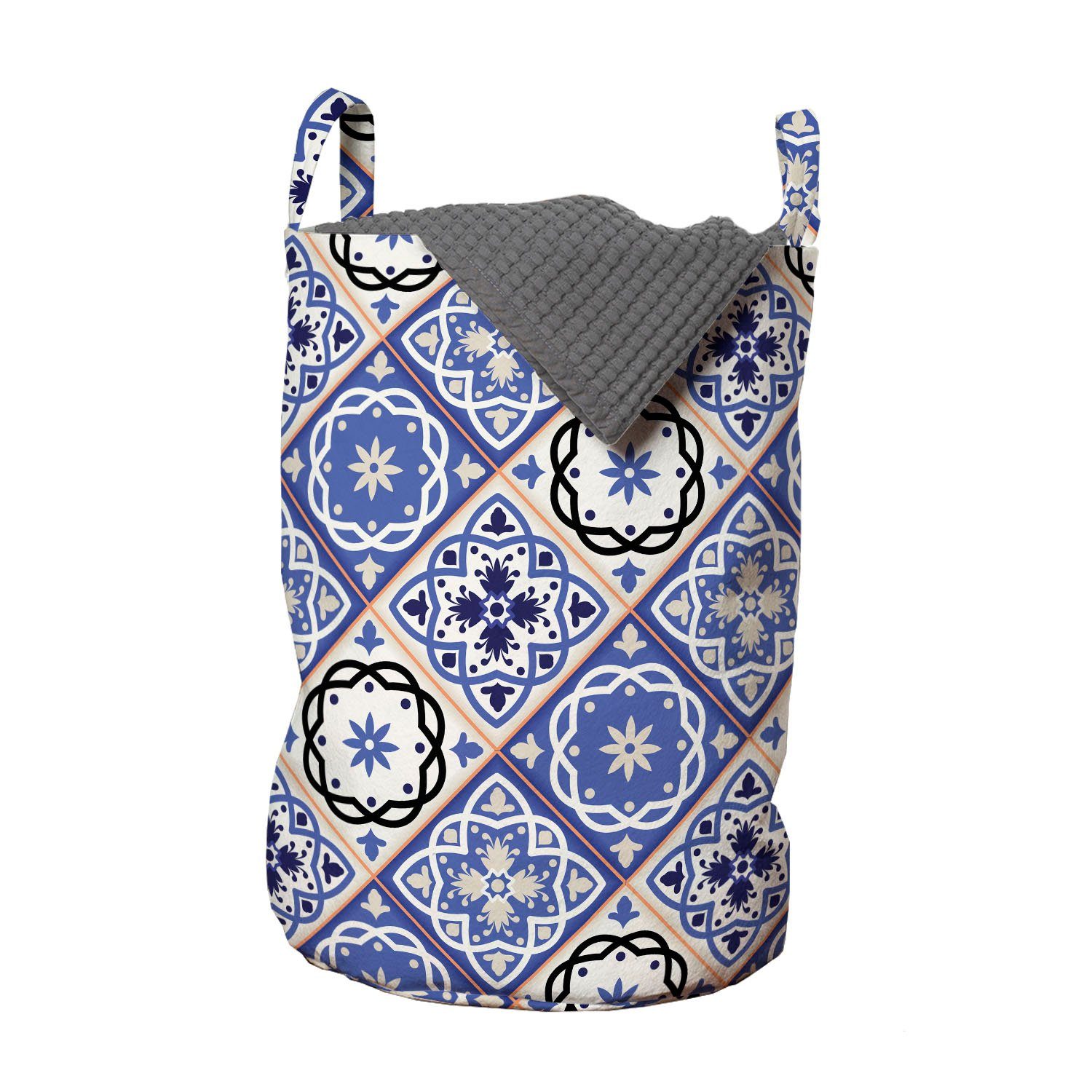 Abakuhaus Wäschesäckchen Wäschekorb mit Griffen Kordelzugverschluss für Waschsalons, marokkanisch Geometrische Azulejo Entwurf