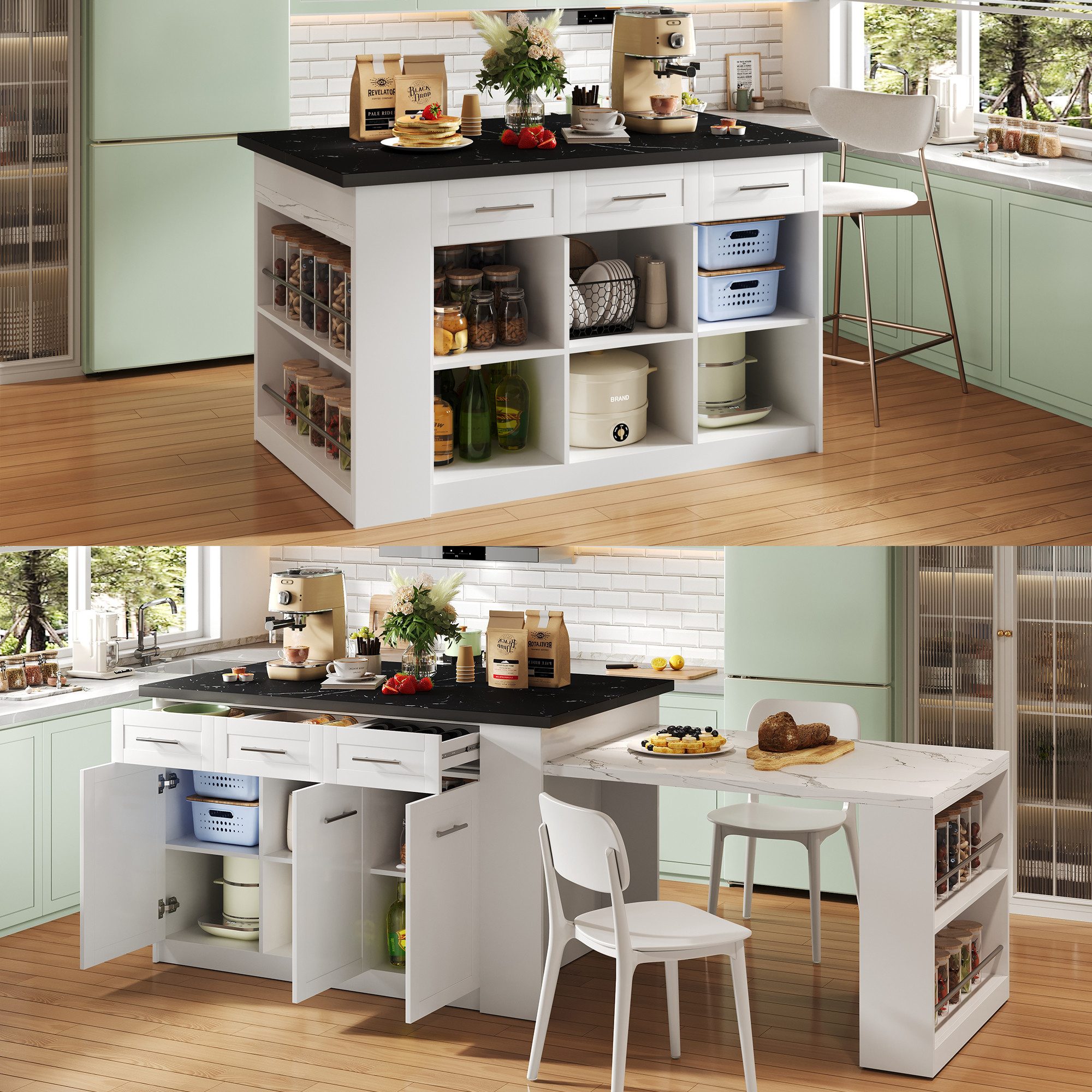 Flieks Kücheninsel mit ausziehbarer Esstisch und großer Stauraum, (Schrankm günstig online kaufen