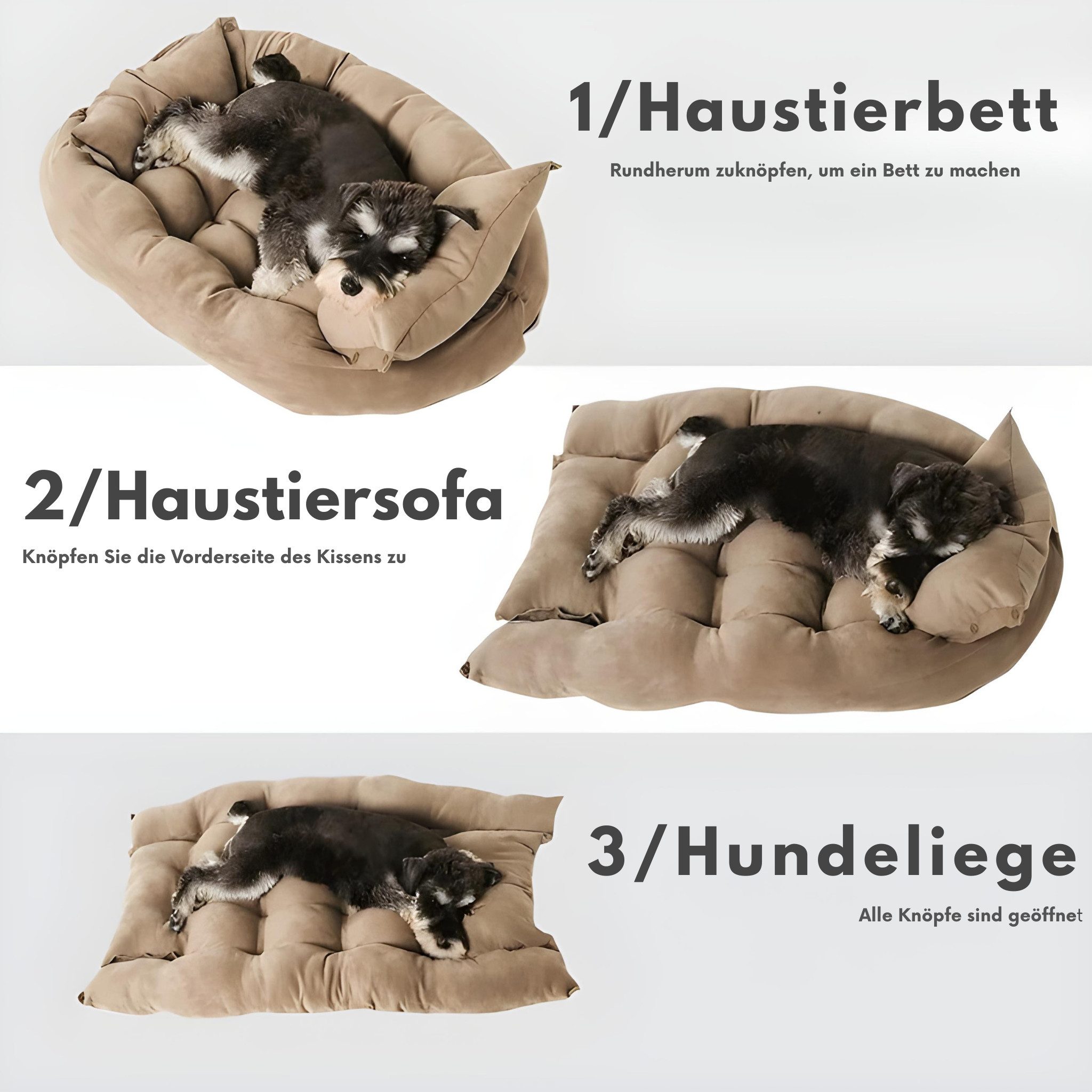HS.SUPPLY Tierbett 3-in-1 Hundebett waschbar – Verstellbares Haustierbett als Sofa, Multifunktionales Design, Maschinenwäsche geeignet
