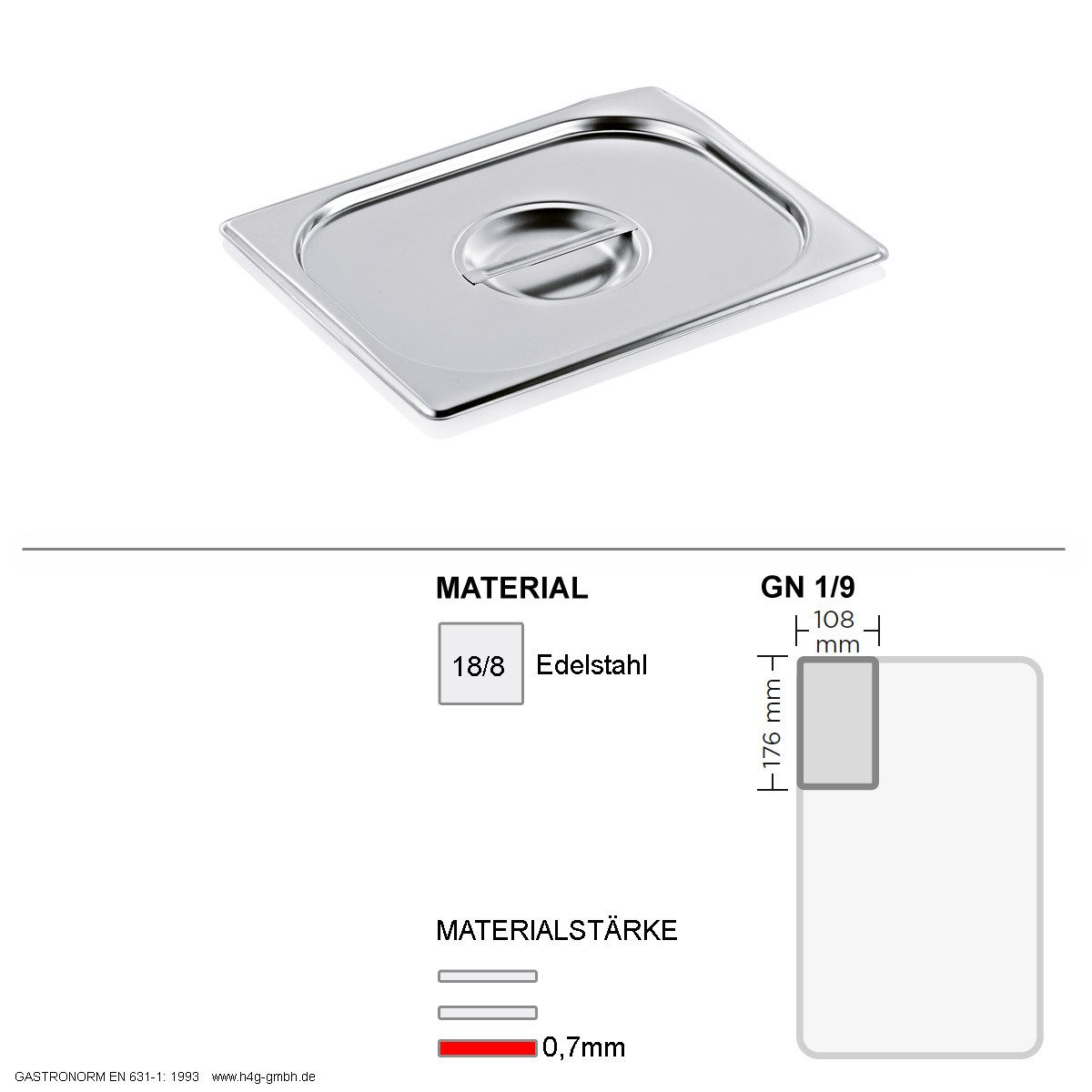 WAS Thermobehälter Gastronorm Deckel für GN Behälter GN 1/9 GN90 18/8 Edelstahl 0,7mm, Edelstahl