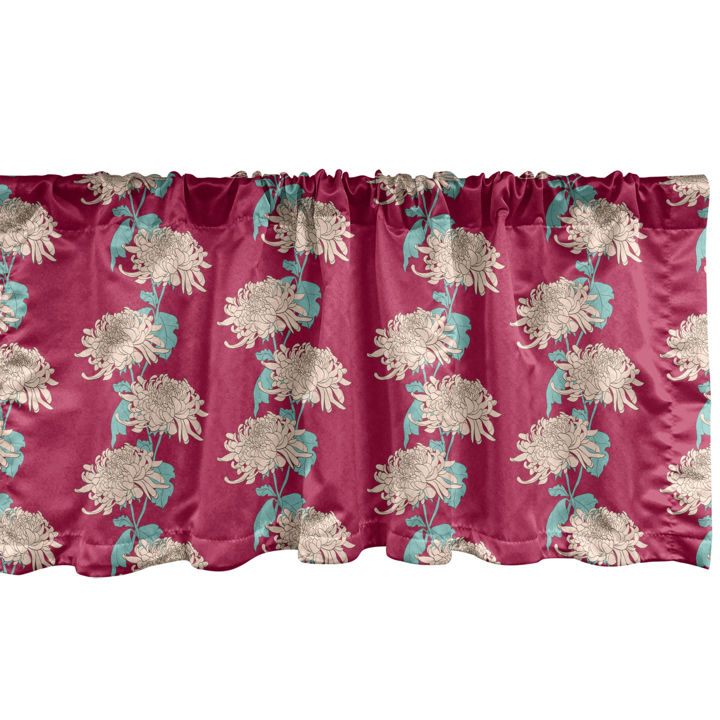 Dekor Scheibengardine mit Microfaser, Chrysantheme-Blüten-Motiv Vorhang Stangentasche, Frühling Küche für Volant Abakuhaus, Schlafzimmer
