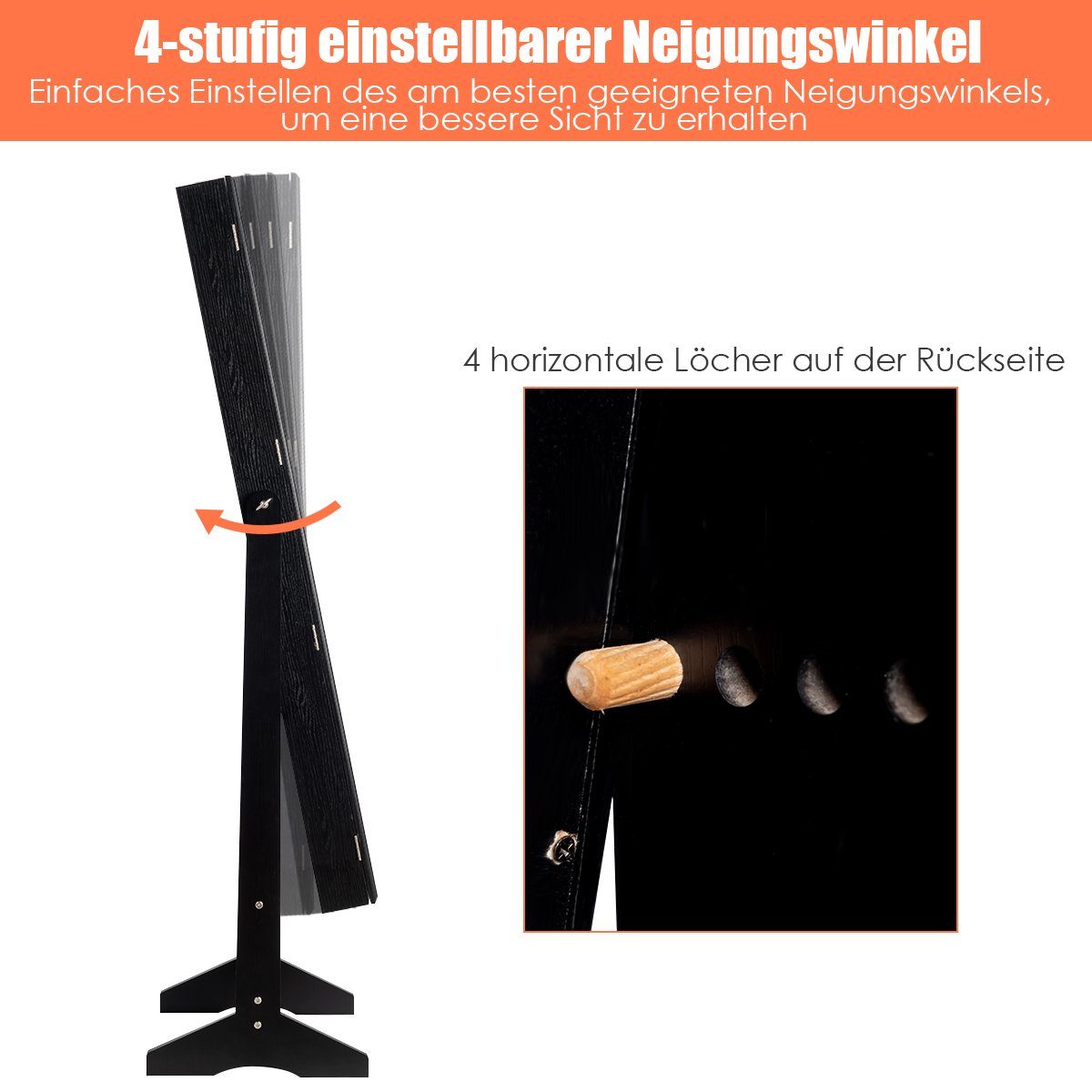 Schwarz Spiegel COSTWAY Schmuckschrank mit abschließbar, freistehend, 36,5x41x146 cm