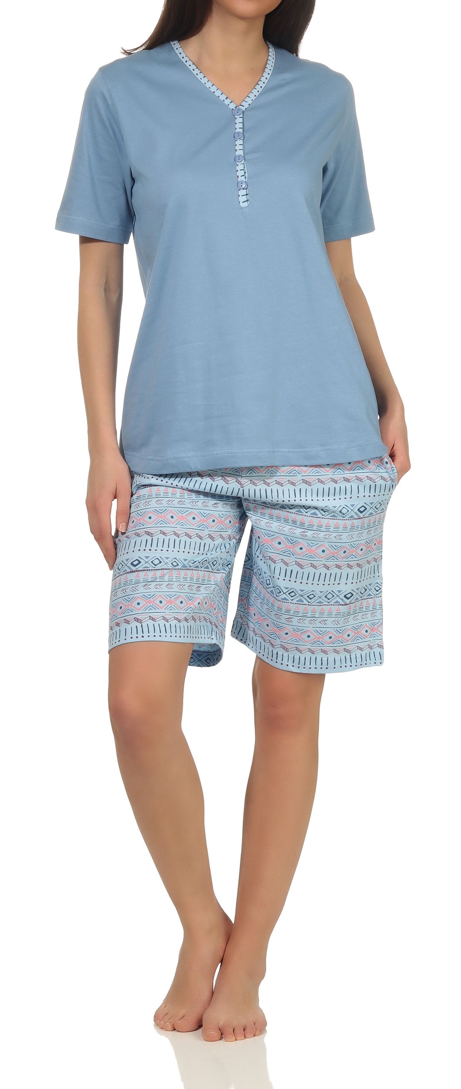 Pyjama Damen kurzarm Schlafanzug Shorty im Ethnolook - auch in Übergrößen