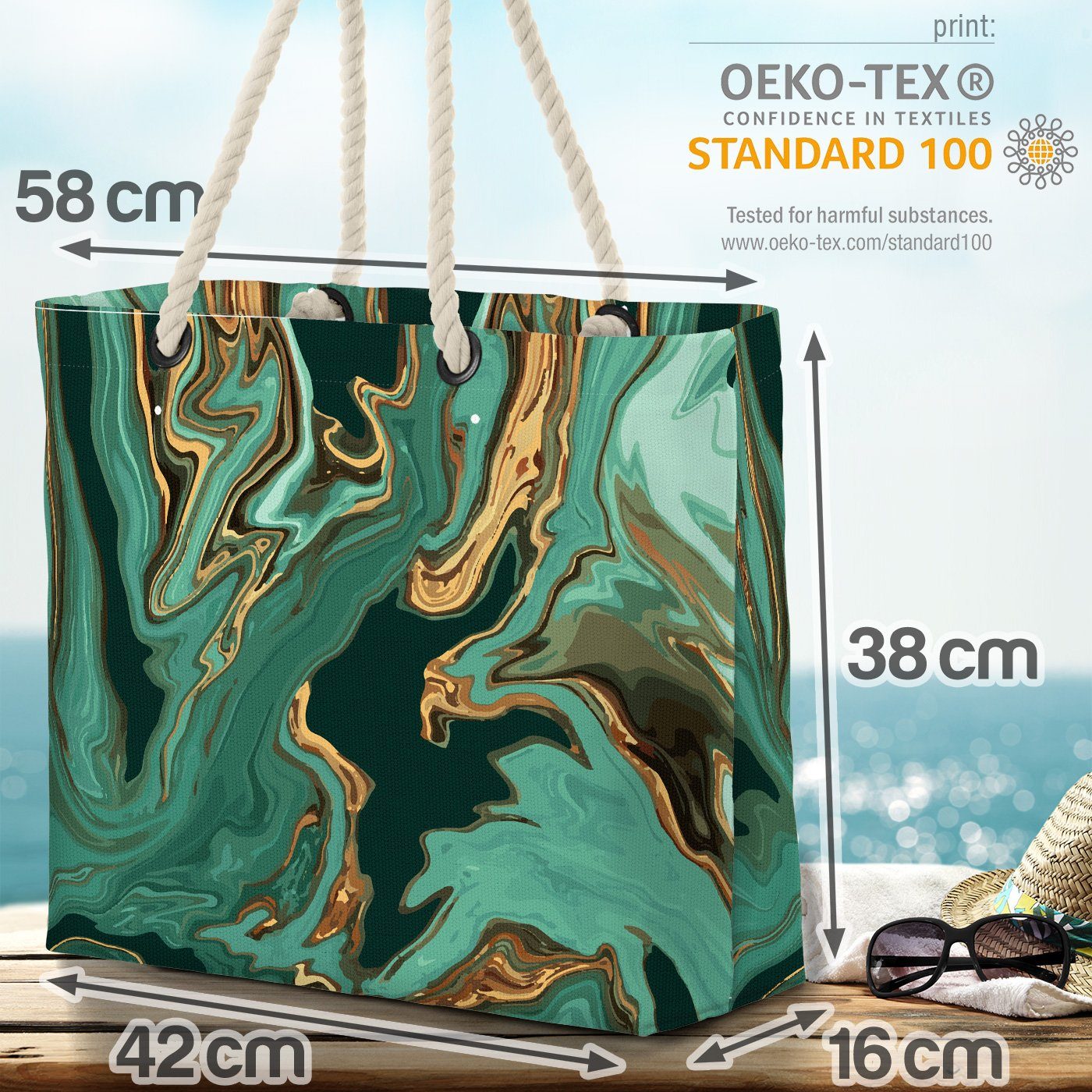Tinte Marmor Marmor gemuster polygon Strandtasche Emerald Gold gold VOID wasser (1-tlg), Bag Beach Kupfer