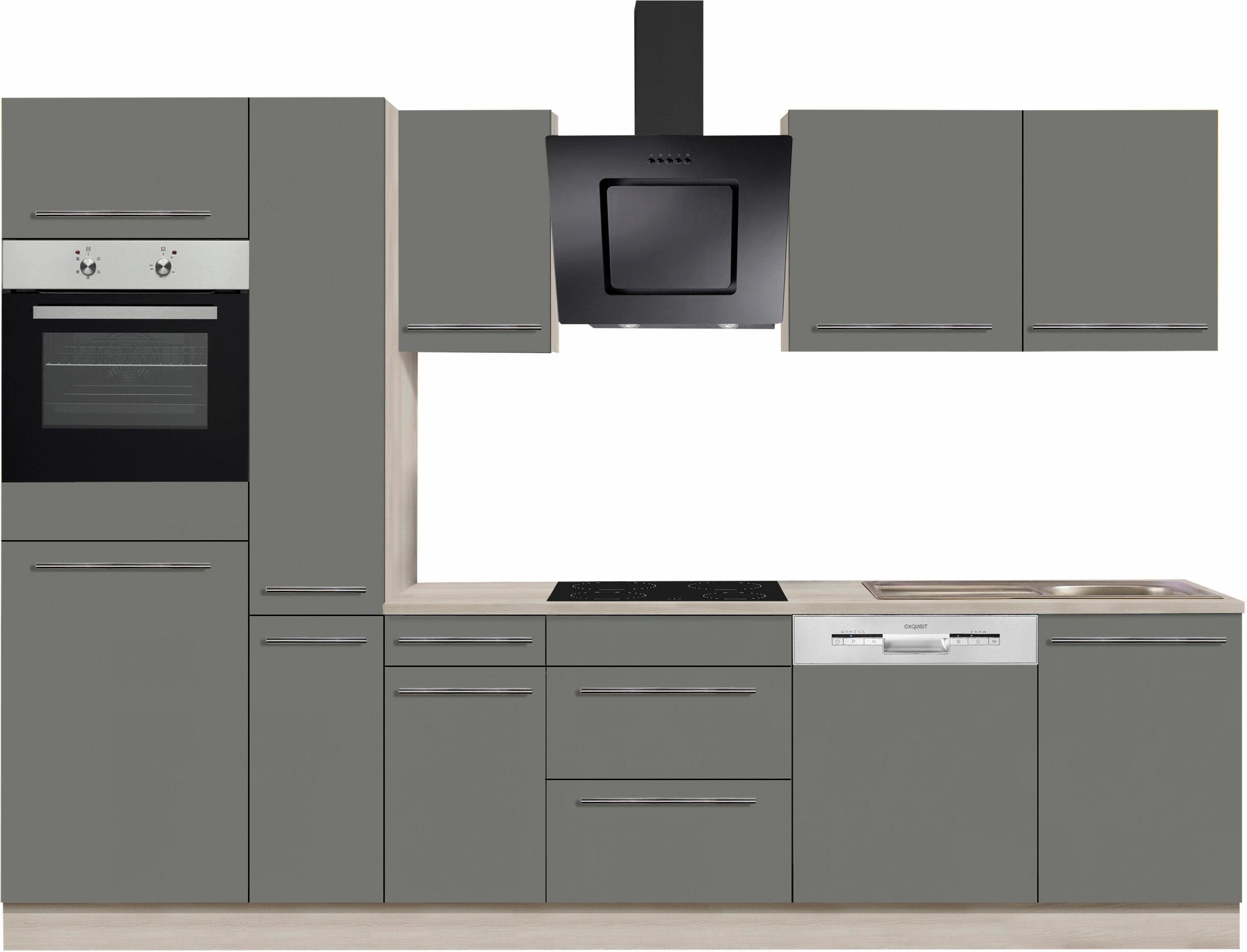 OPTIFIT Küchenzeile Bern, Breite 300 cm, höhenverstellbare Füße, wahlweise mit E-Geräten basaltgrau/akazie-akazie | basaltgrau | grau