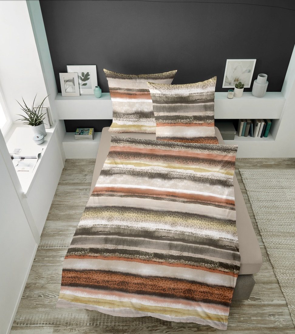 Dormisette Bettwäsche Mako-Satin Bettwäsche LEO STRIPES reine Baumwolle, Mako-Satin, 2 teilig, mit Streifen, Animal Print - Leopard