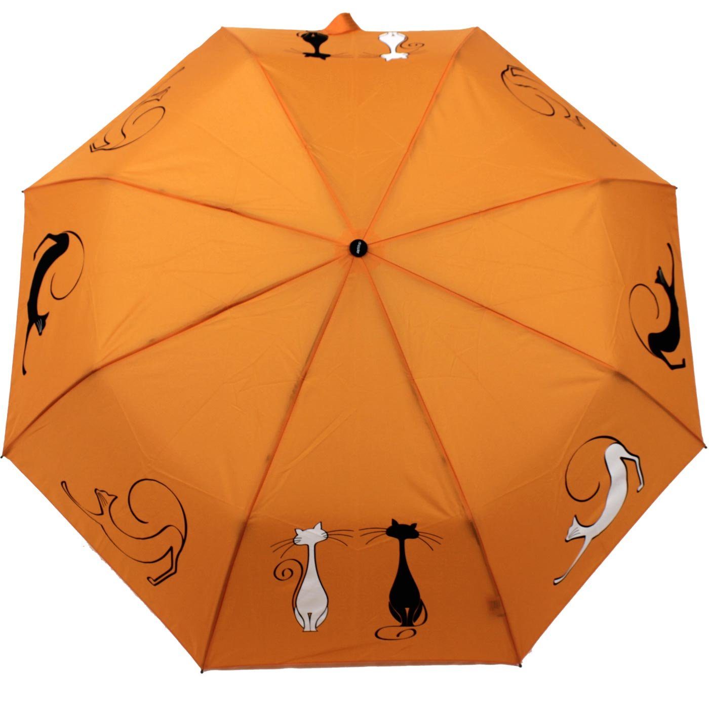 Fiber für Damen stabil doppler® Cats Taschenregenschirm orange elegant, Auf-Zu und - praktisch Magic Friends, Best - Katzen-Liebhaber