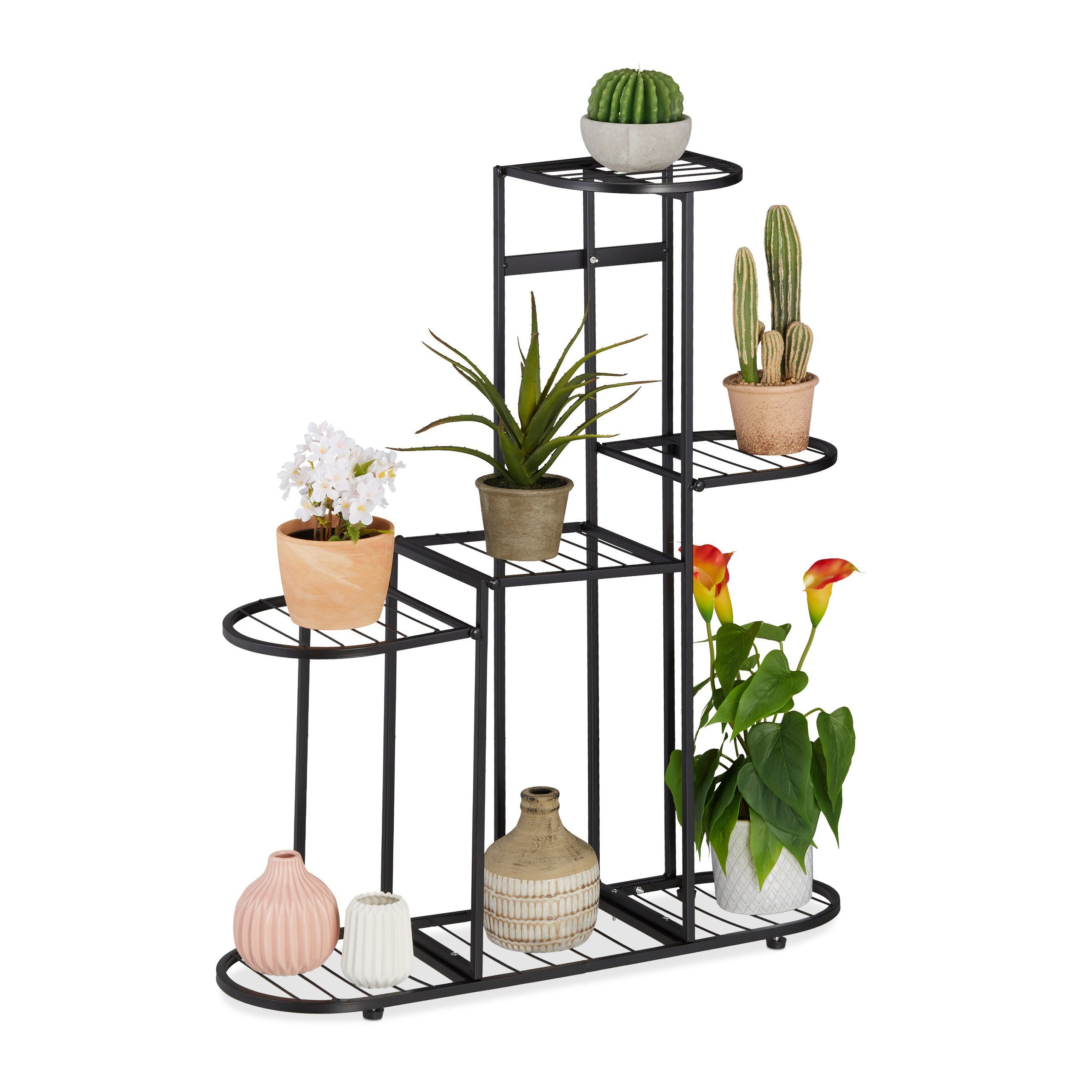 relaxdays Blumenständer Blumentreppe aus Metall, Schwarz
