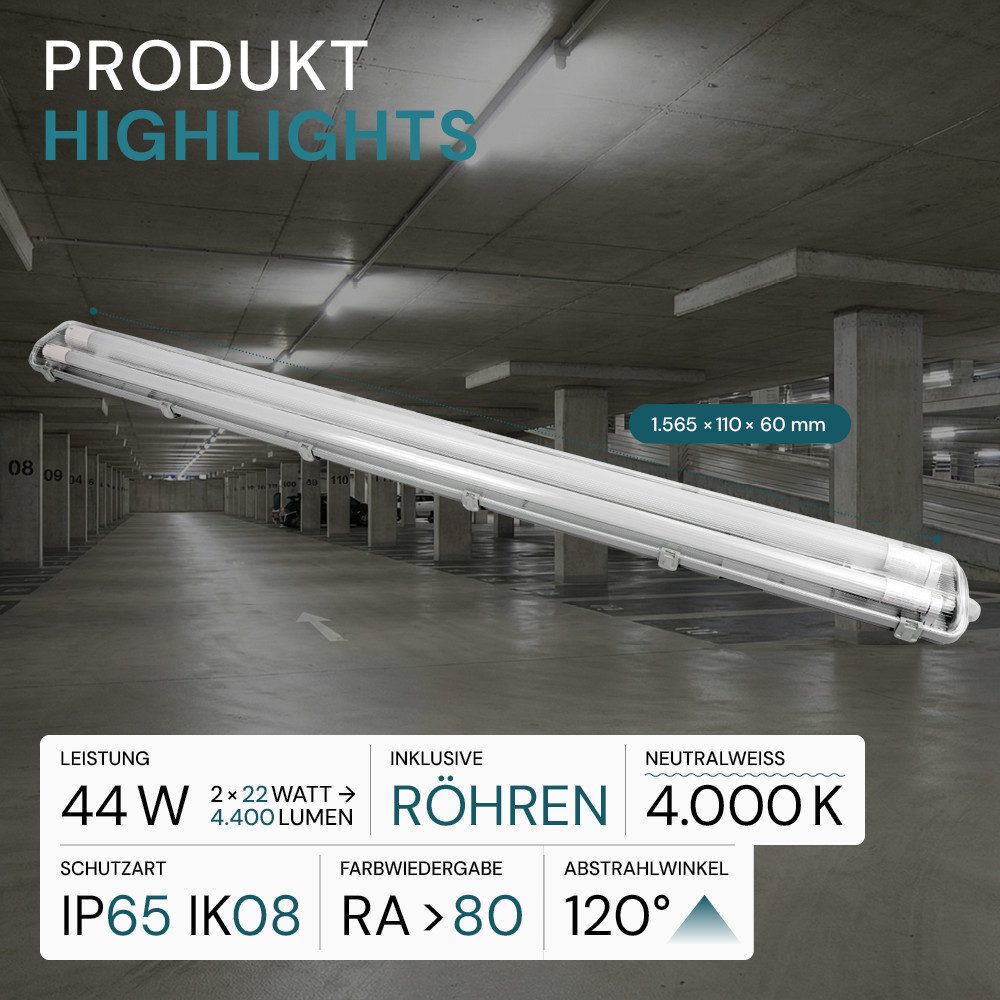 LUXULA LED Unterbauleuchte LUXULA LED Wannenleuchte 157 cm 44 W 4000 K Neutralweiß Weiß, Neutralweiß