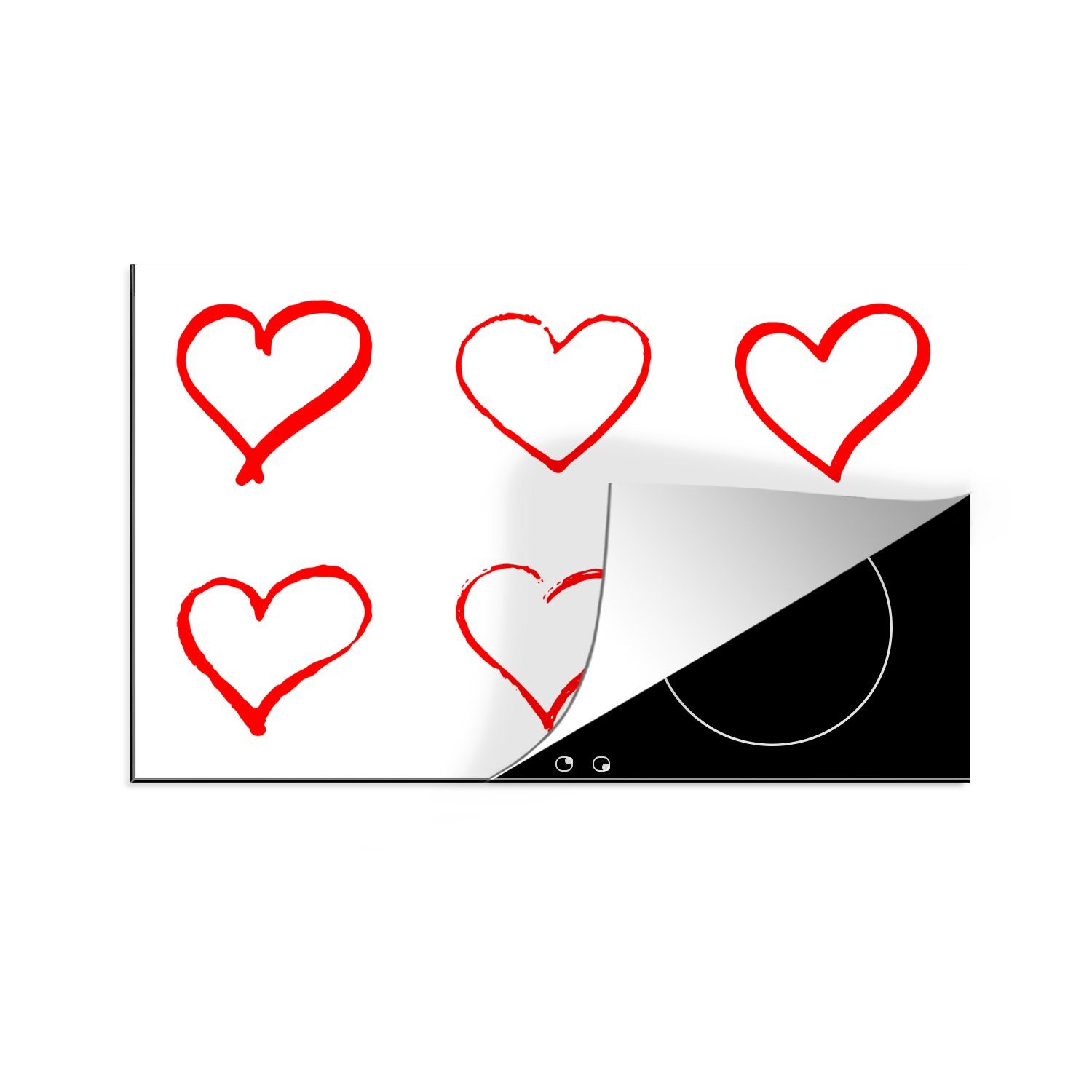 Eine tlg), Illustration für mit Schutz roten Herzen, die 81x52 Herdblende-/Abdeckplatte cm, MuchoWow (1 sechs Ceranfeldabdeckung Induktionskochfeld Vinyl, küche,