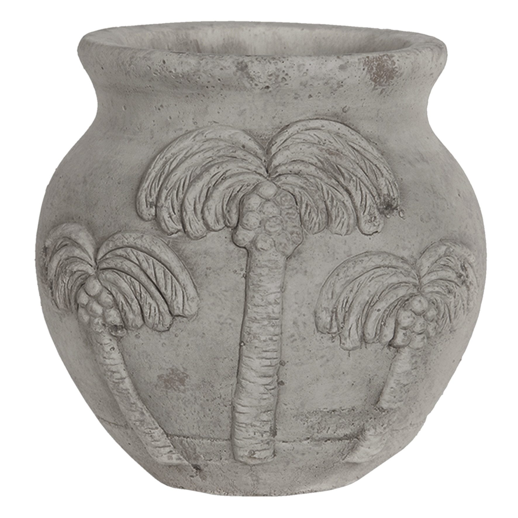 Clayre & Eef Übertopf Übertopf Vase Klein Stein Mediterran Palmenmotiv 15 cm, Extra Schwer