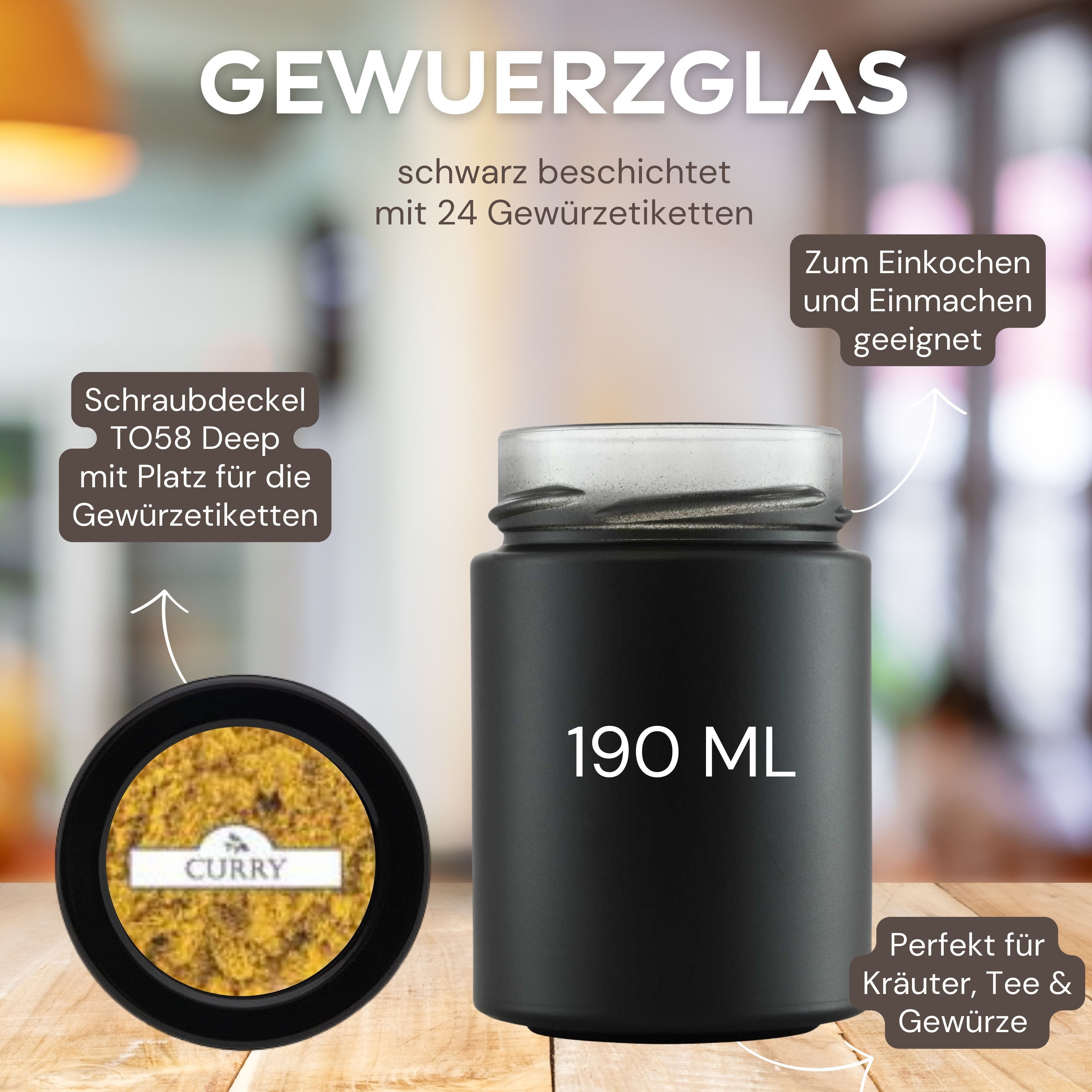 mikken Gewürzbehälter 12 Gewürzgläser 190 ml schwarz mit Deckel und 24 Gewü günstig online kaufen