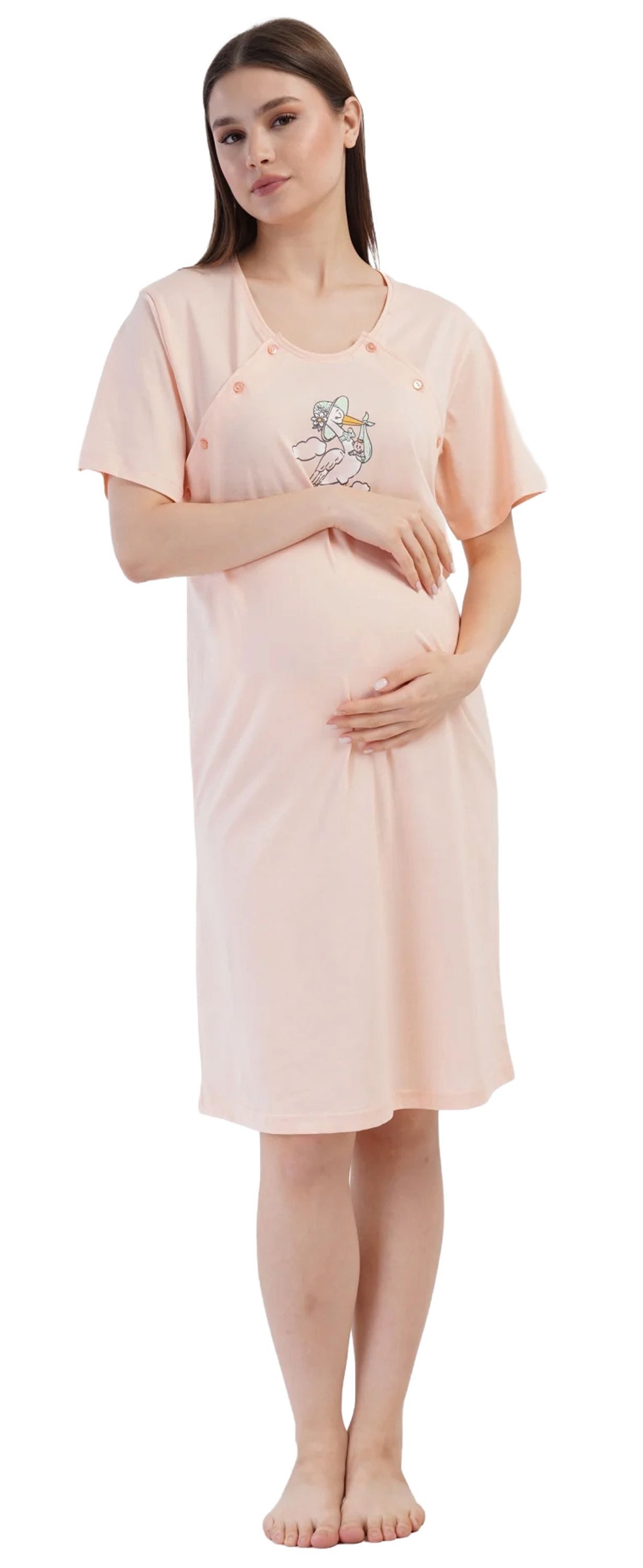 Vienetta Nachthemd Joyful Journey (Set, 1-tlg., 1-teilig) Damen Sleepshirt ca.95cm lang Stillfunktion Knöpfe Baumwolle