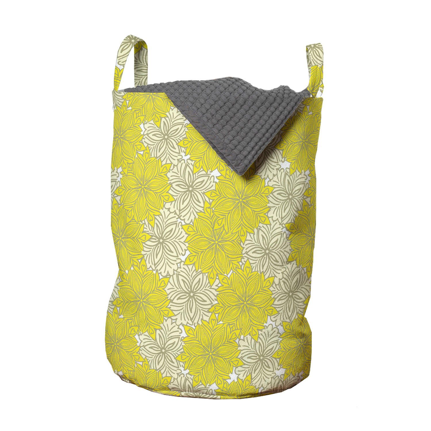 Abakuhaus Wäschesäckchen Wäschekorb mit Griffen Kordelzugverschluss für Waschsalons, Gelbe Blume Frische Garten-Kunst