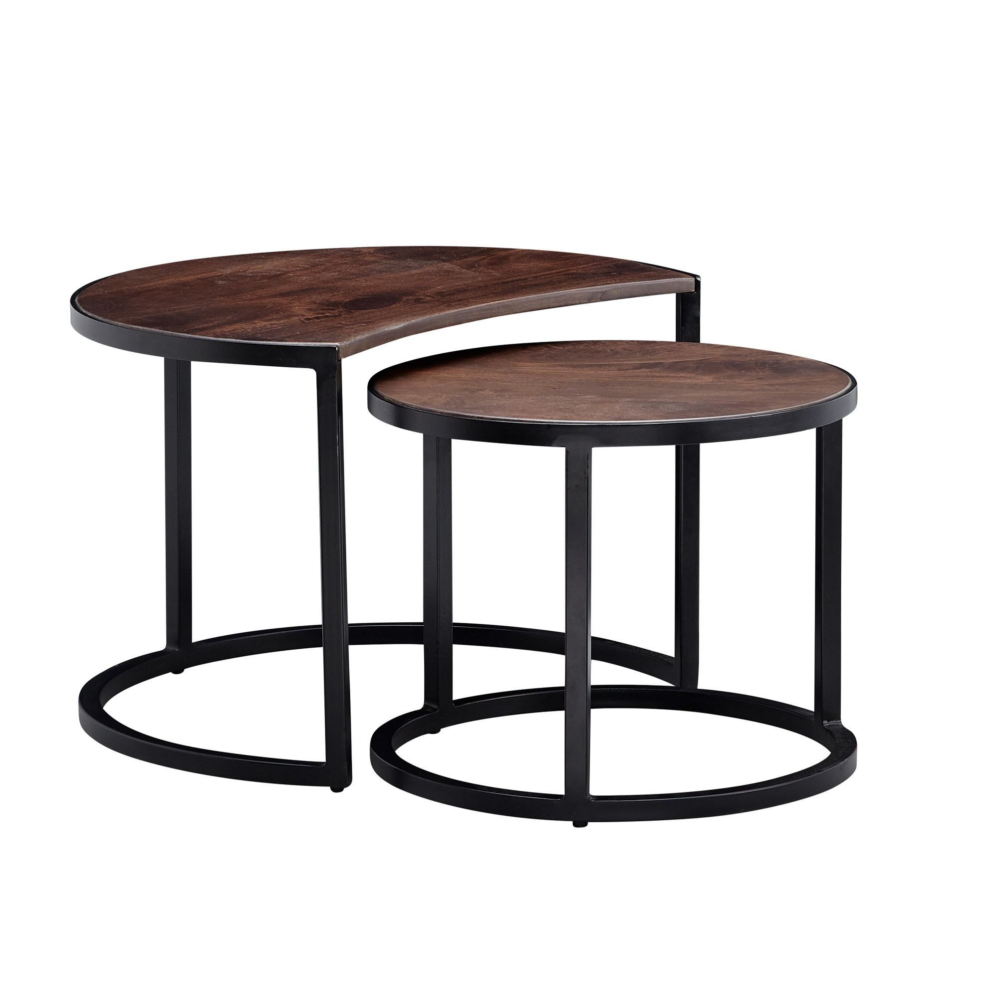 FINEBUY Couchtisch FB25166 (2er Set Mango Massivholz Wohnzimmertisch Dunkel), Satztisch 2-teilig, Beistelltisch Modern