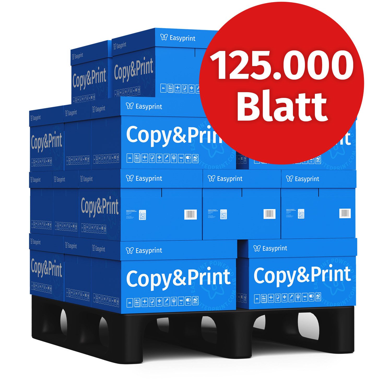 Easyprint Druckerpapier Kopierpapier 125000 Blatt A4 Premium Hochweiß CIE 160 Testsieger PEFC