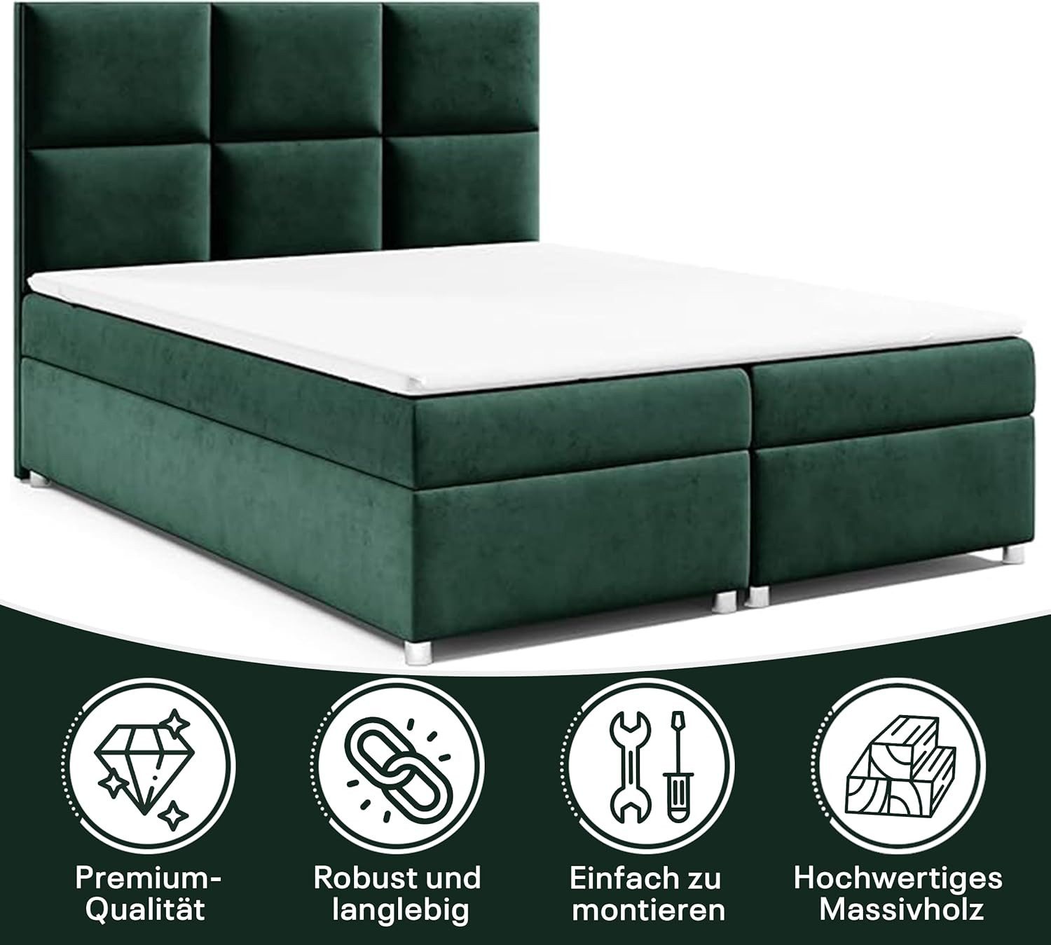 Best for Home Boxspringbett mit Bettkasten Trinity K-13 Bonellfederkern inkl. Komfort Topper (Bonell-Matratze, gepolstertes Kopfteil, Doppelbett versch. Größen, 140x200 160x200 180x200 200x200 cm), Handwerksqualität, TOP Preis-Leistungs-Verhältnis