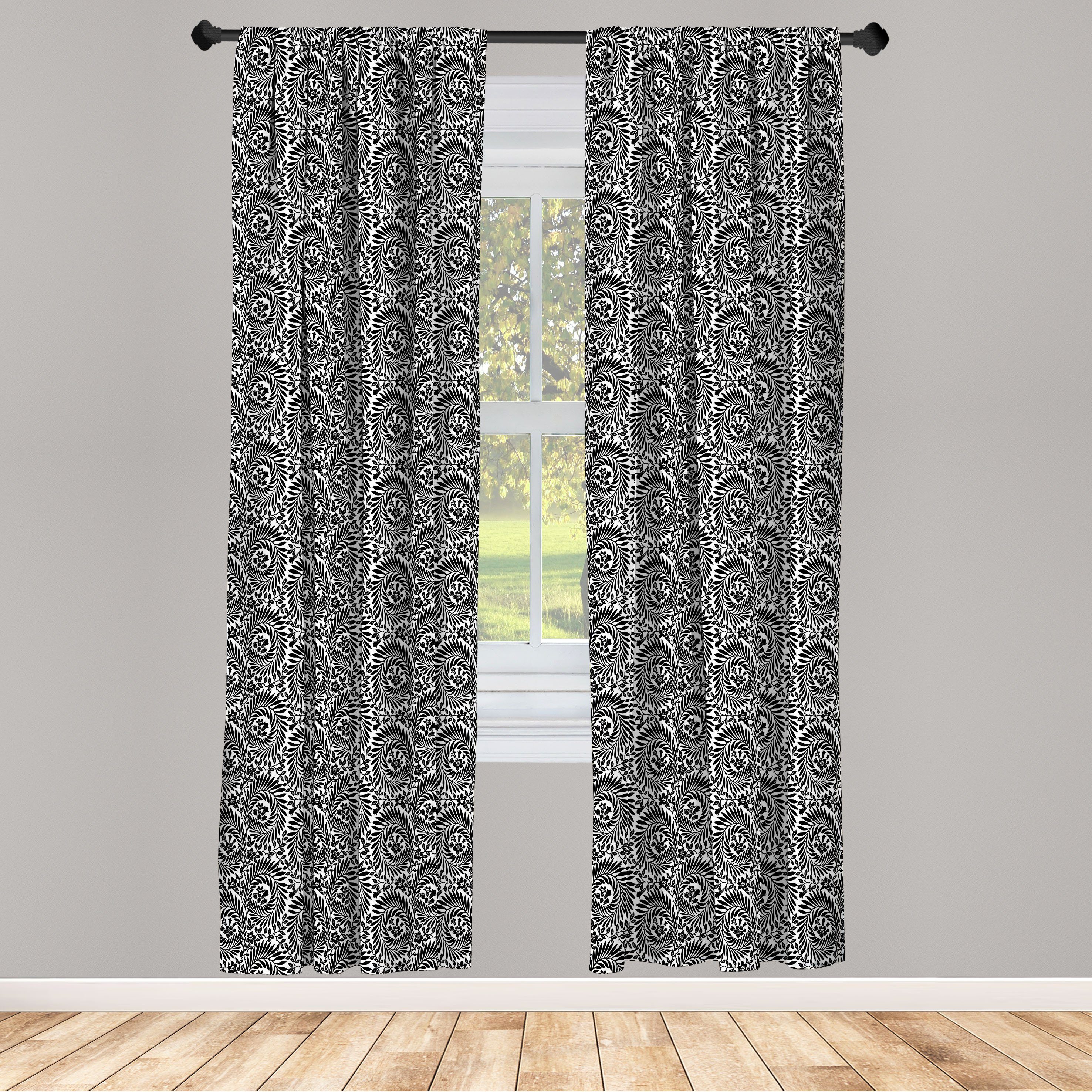 Gardine Vorhang für Wohnzimmer Schlafzimmer Dekor, Abakuhaus, Microfaser, Schwarz und weiß kleine Blüten