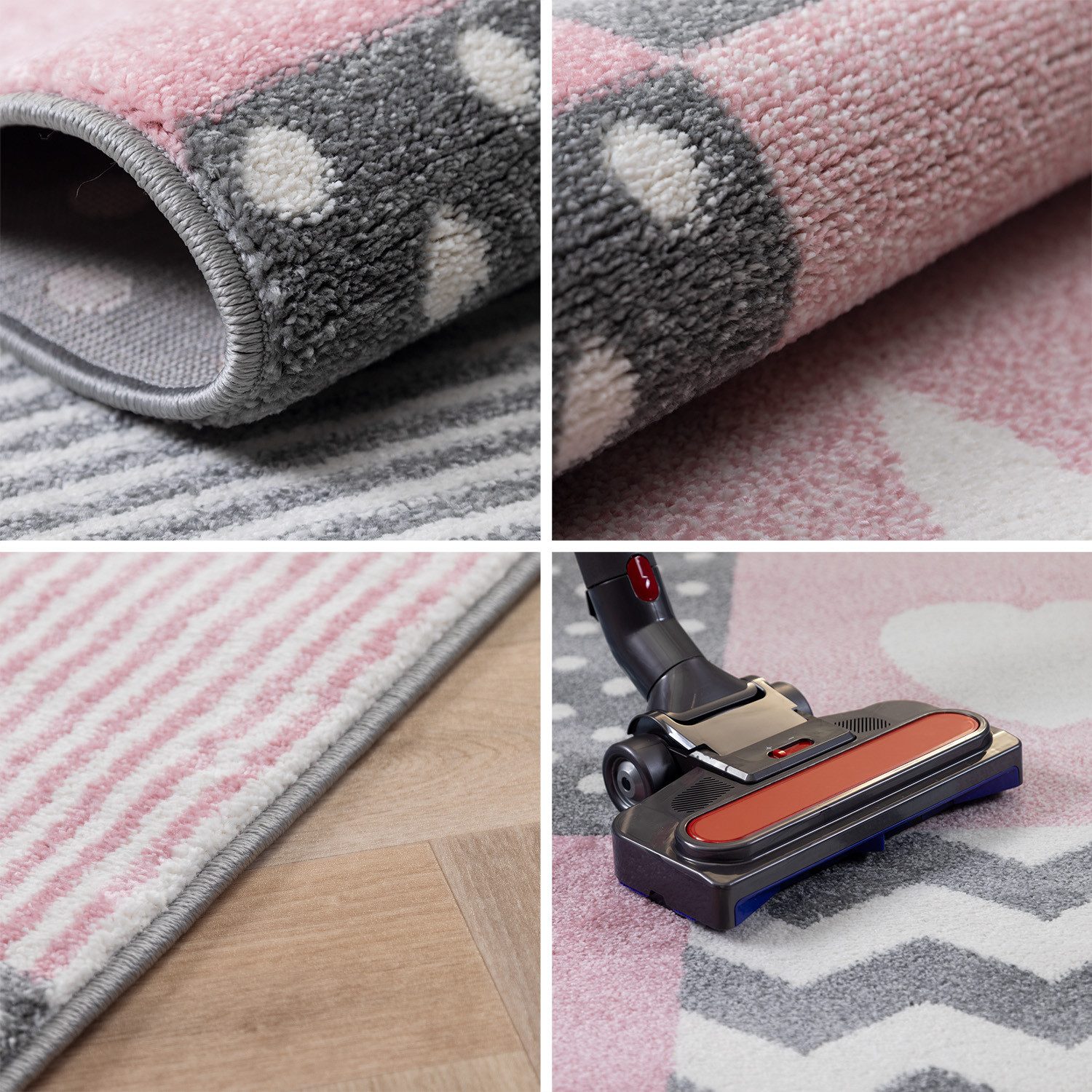 Carpettex Kinderteppich Herz- und Stern Design, Rund, Höhe: 11 mm, Kinderteppich Karo Design Rosa Baby Teppich Kinderzimmer Pflegeleicht