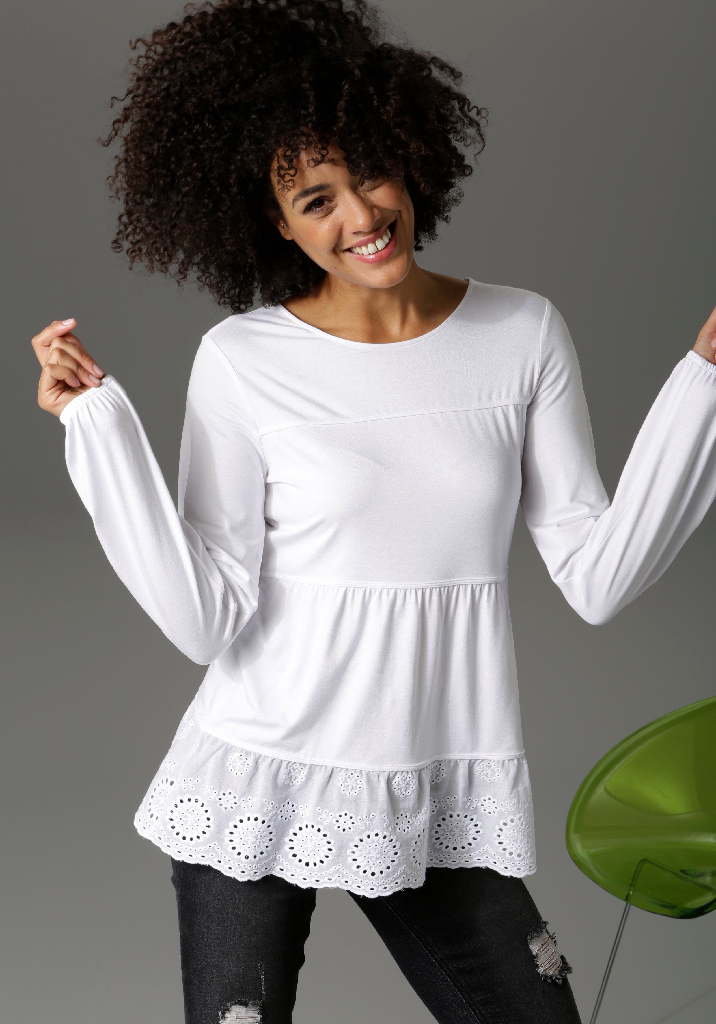 Aniston CASUAL Shirtbluse mit hochwertiger Spitze am Saum online kaufen |  OTTO
