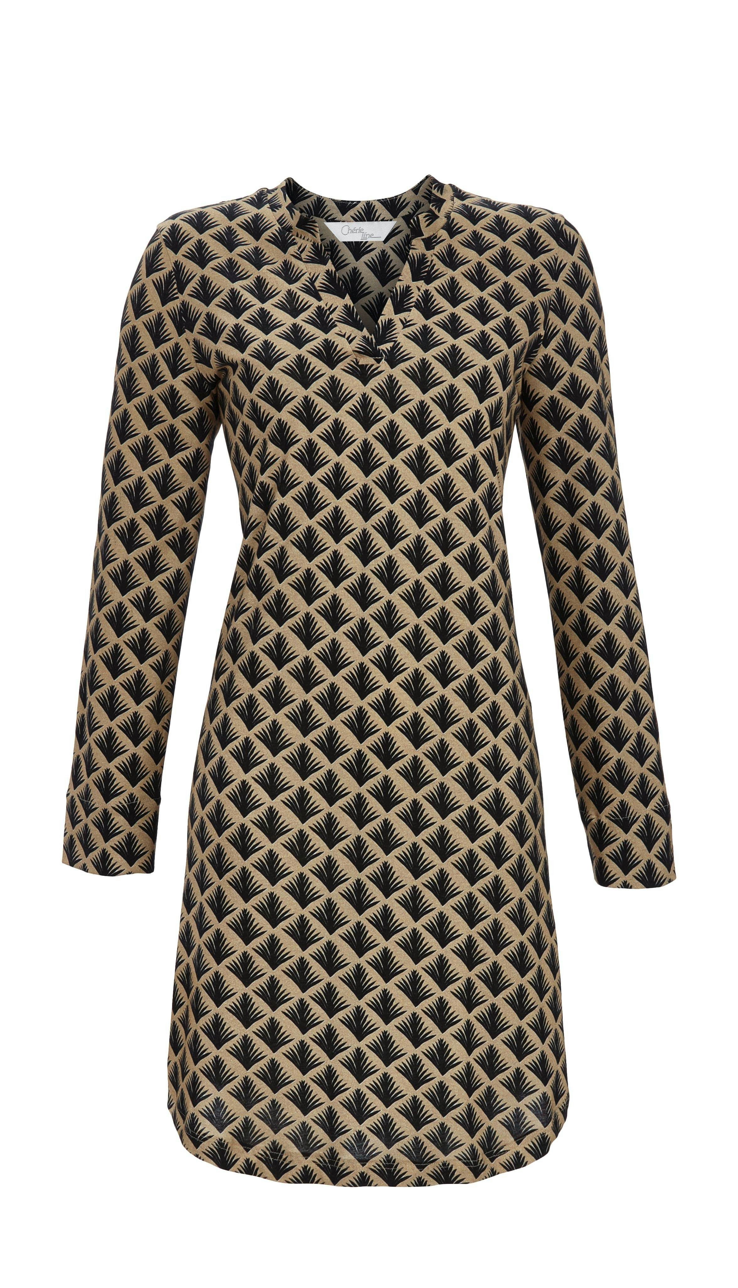 Chérie Line Nachthemd mit Abstraktdessin und V-Ausschnitt Alloverprint günstig online kaufen