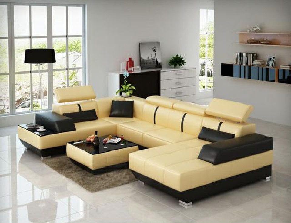 JVmoebel Ecksofa Ledersofa mit USB-Anschlüssen und modernem Poster Ecke-Design, Made in Europa