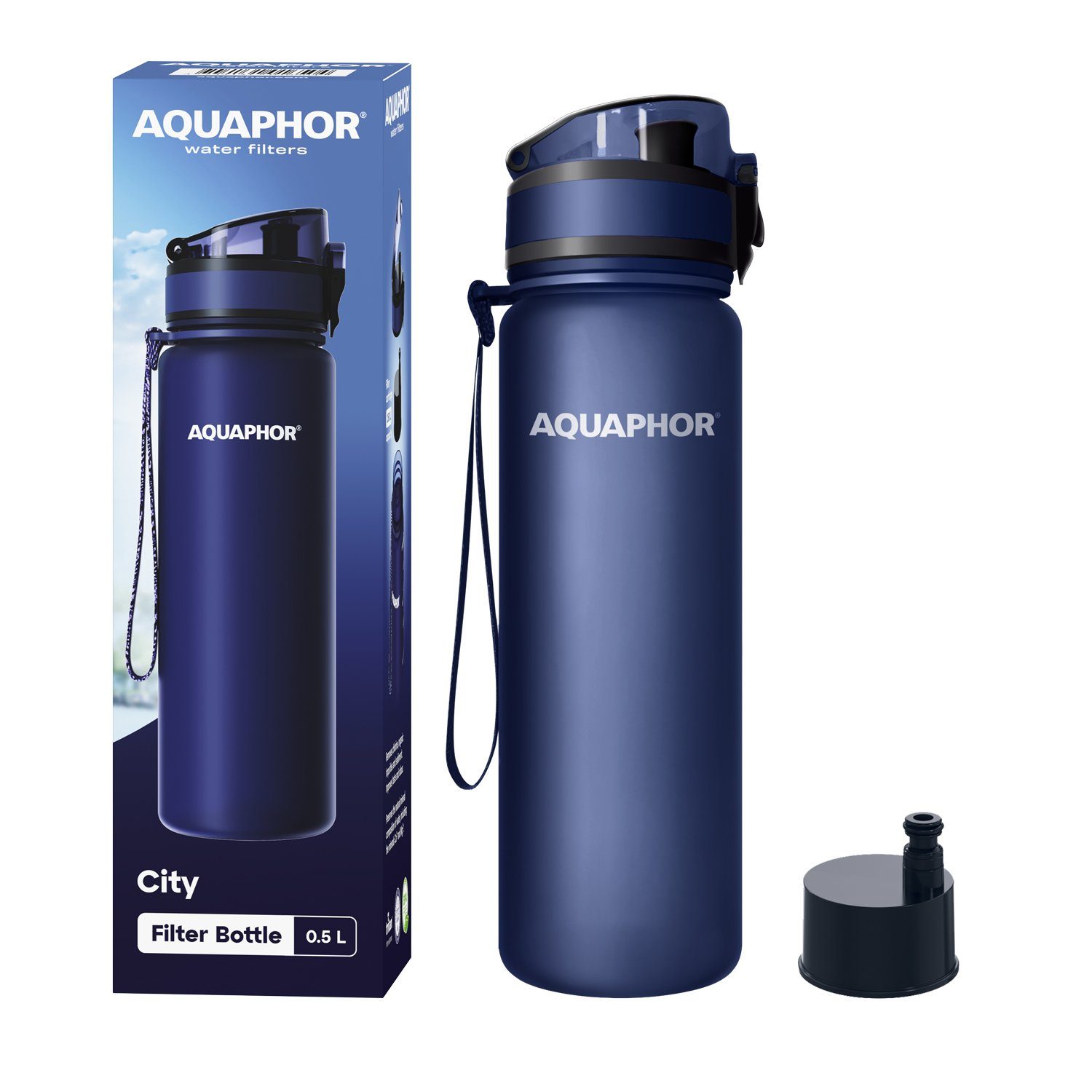 Wasserfilter I für Trinkflasche CITY Aus AQUAPHOR BPA-frei 500ml. mit Aktivkohle navy Tritan I, mit Filter Flasche & I unterwegs,