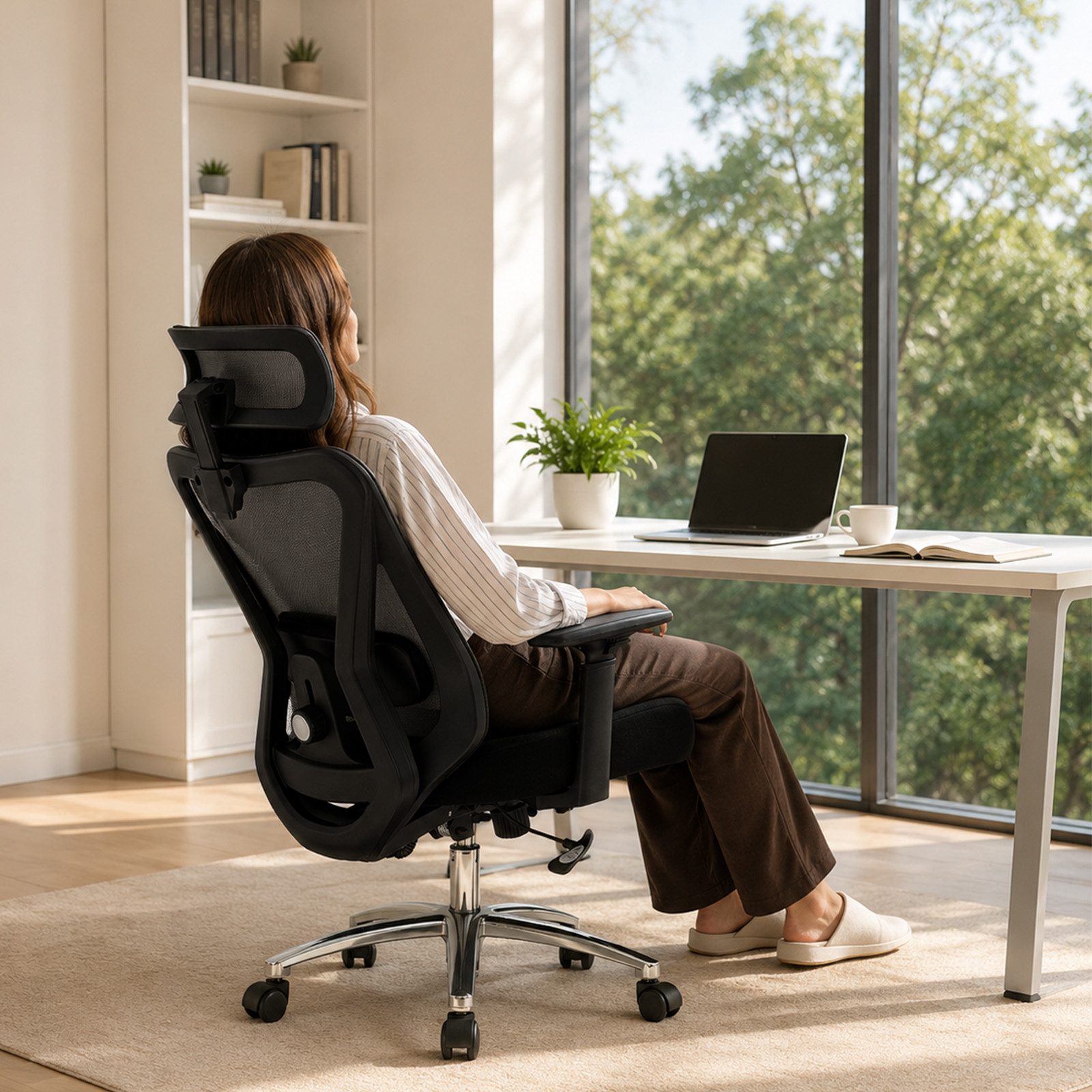 Durrafy Bürostuhl Ergonomischer Bürostuhl, Schreibtischstuhl Höhenverstellbarer Schwarz (4D-verstellbare Lendenstütze, Verstellbarer Kopfstütze & Armlehnen, Belastbar bis 200KG), 3-stufiger Neigungsarretierung 90-130°, Höhenverstellbarer Drehstuhl
