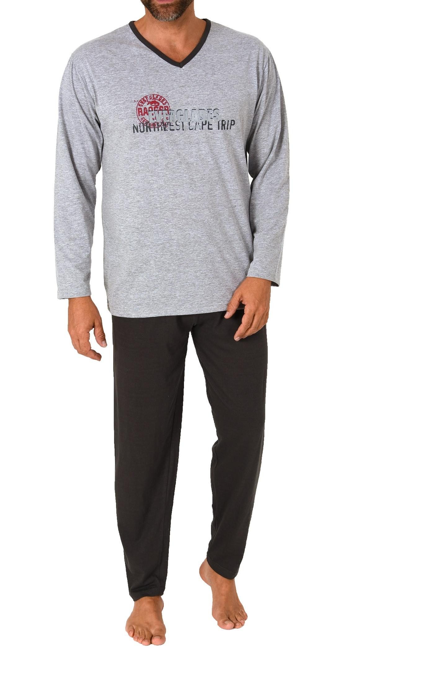 RELAX by Normann Pyjama Herren Pyjama langarm Schlafanzug in melange Optik - 212 10 902