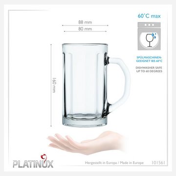 PLATINUX Bierglas Bierseidel, Glas, mit Henkel Set 6-Teilig 500ml (max. 650ml) Bierkrug Maßkrug Bierkrüge aus Glas Biergläser