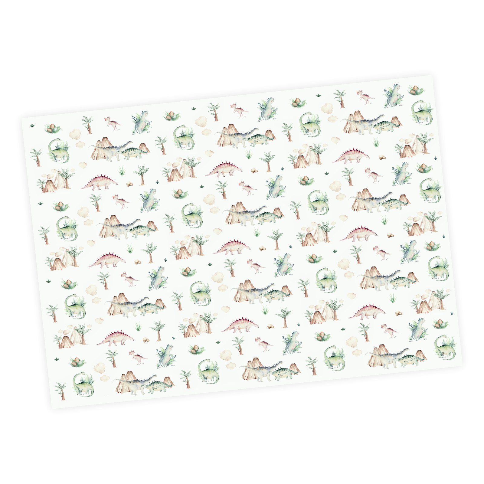 nikima Geschenkpapier 5 Bögen Geschenkpapier Dinosaurier grün - 1,60€/qm - 84,1 x 59,4 cm, 5 Bögen