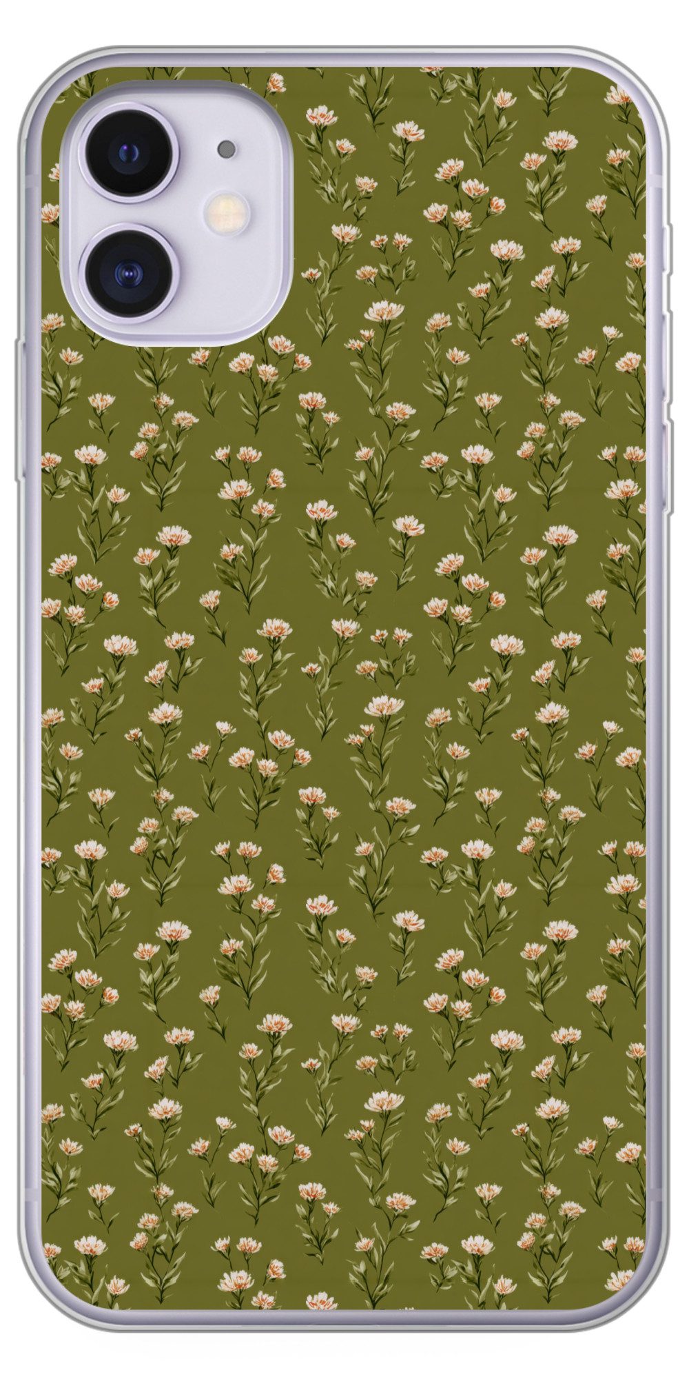 MuchoWow Handyhülle für Apple iPhone 11 Rustikal - Blumen - Grün, Smartphone-Bumper, Print, Handy Schutzhülle Dünn