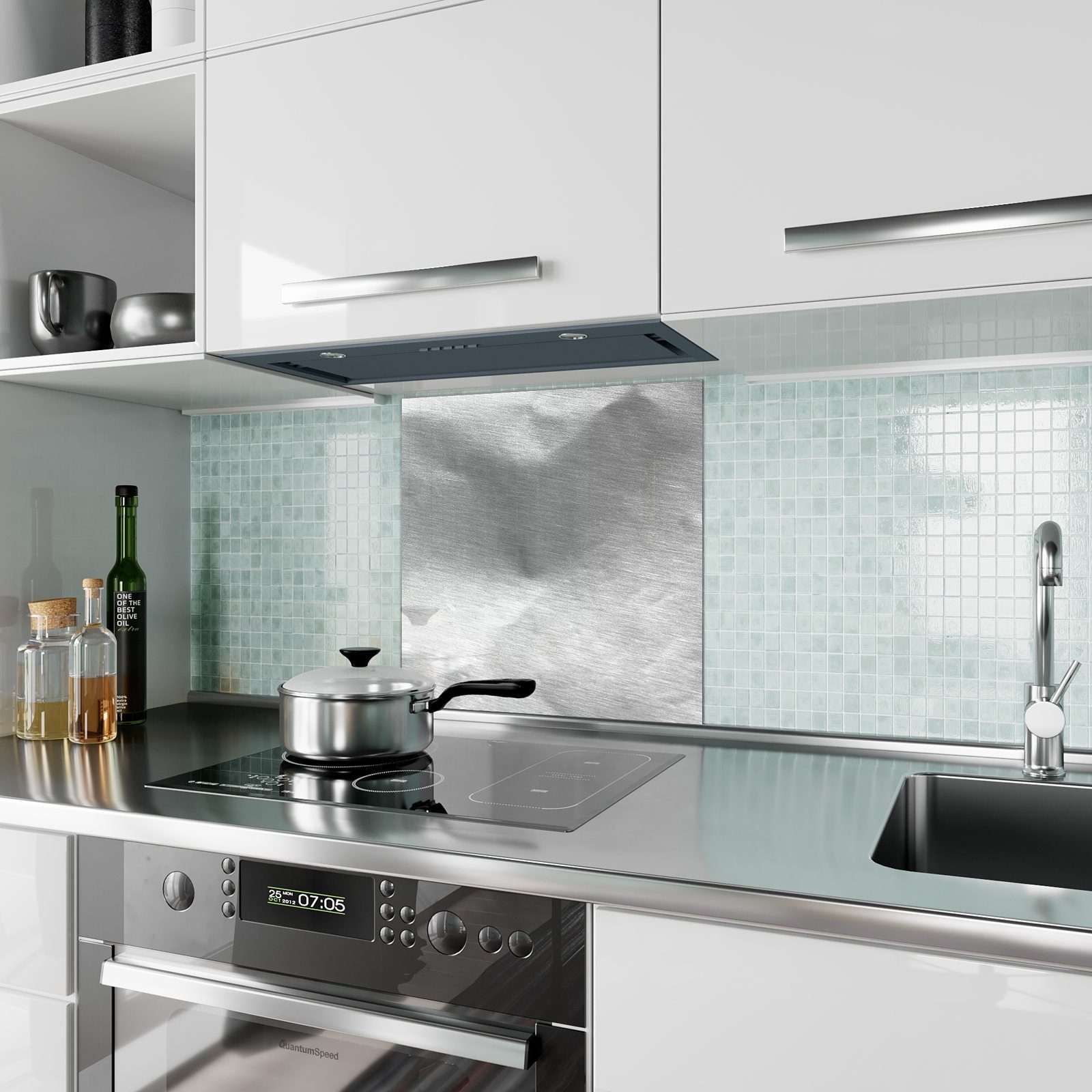 Glas mit Silberfolie Spritzschutz Abstrakt Küchenrückwand Primedeco Motiv Küchenrückwand