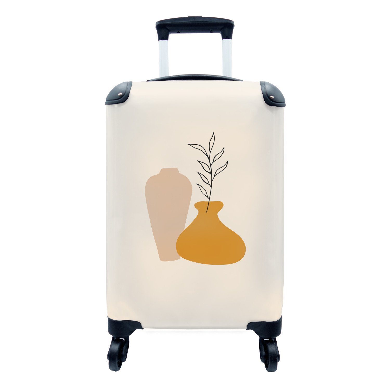 MuchoWow Handgepäckkoffer Pastell - Vasen - Beige, 4 Rollen, Reisetasche mit rollen, Handgepäck für Ferien, Trolley, Reisekoffer