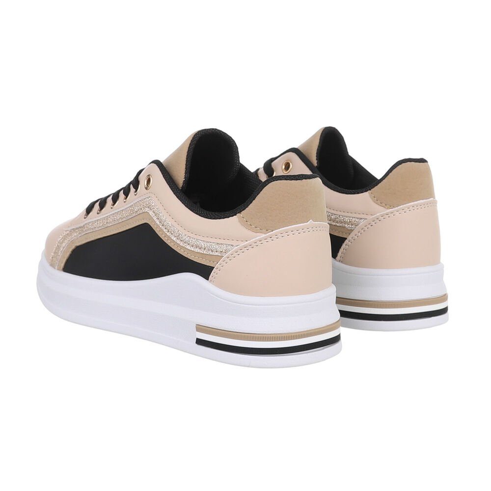 Low-Top Beige Freizeit Ital-Design Sneakers Damen Low in Schwarz Beige, Flach Sneaker