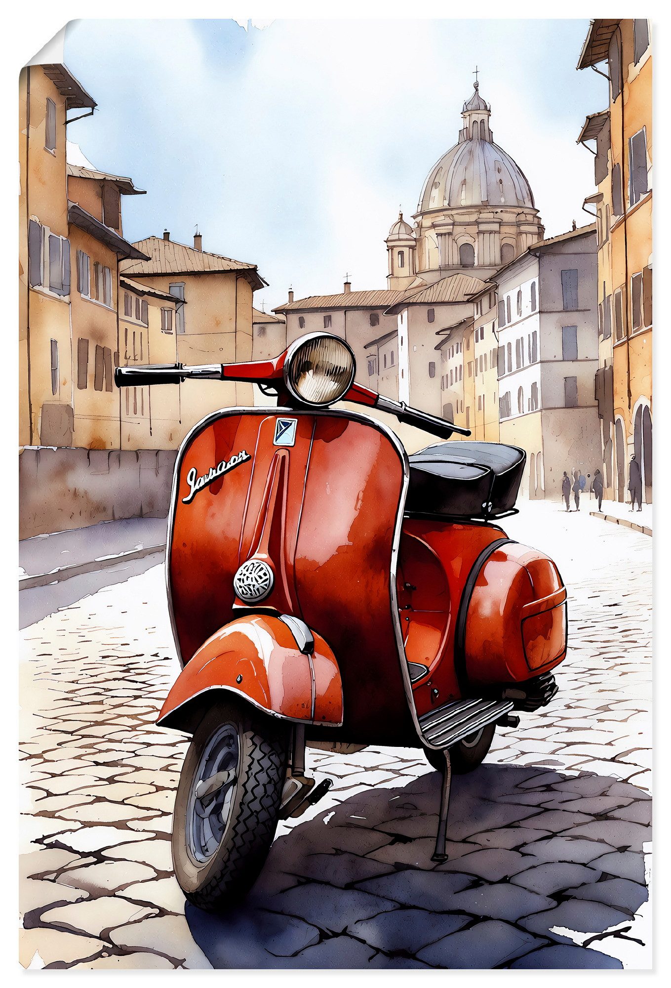 Artland Wandbild Roter Motorroller in Italien, (1 St), als Alubild, Leinwandbild, Poster, Wandaufkleber in verschied. Größen