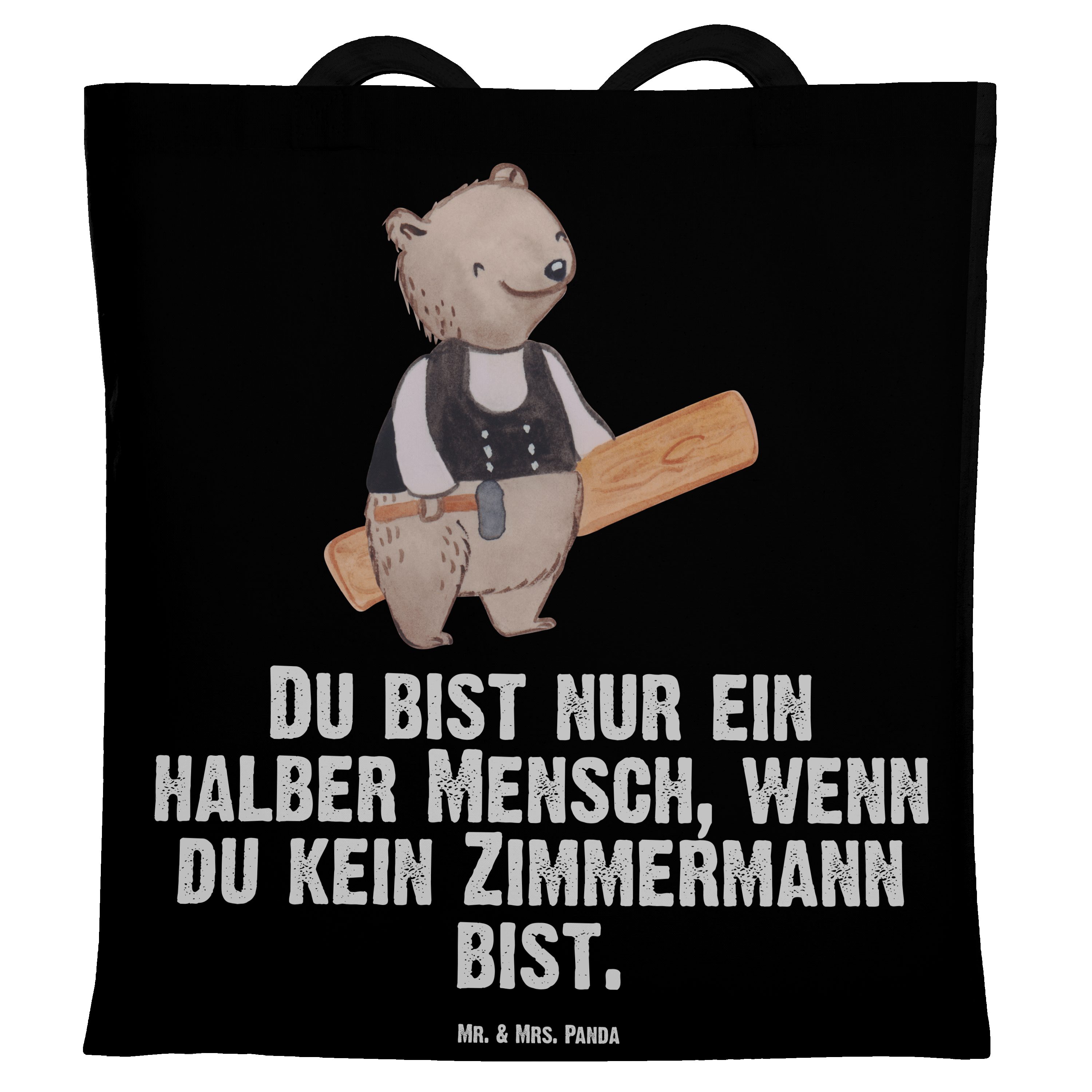 Mrs. (1-tlg) Herz Schwarz Tragetasche Einkaufstasche Mr. Stoffbeutel, - Zimmermann - & Geschenk, Panda mit