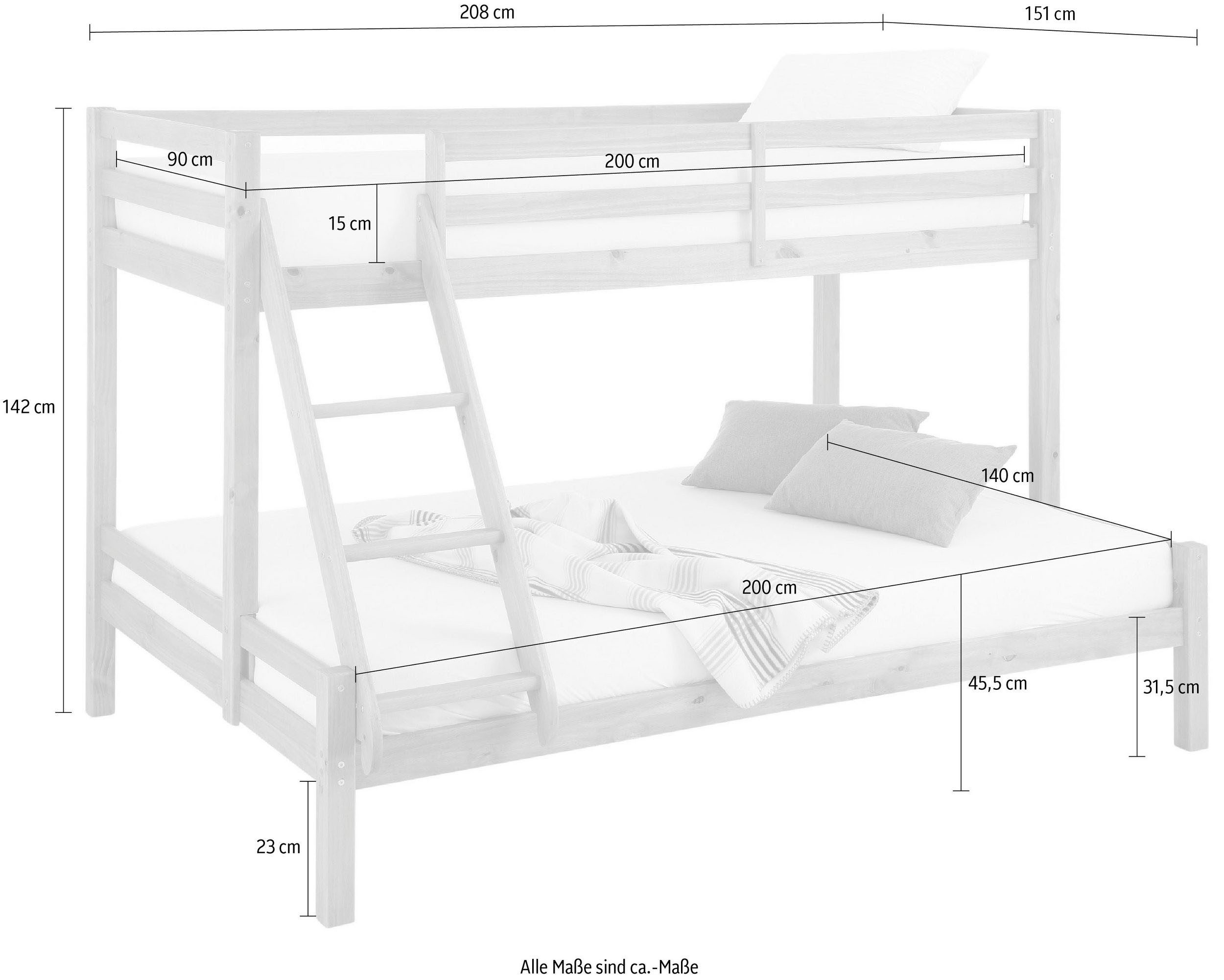 OTTO home Kinderbett Alpi, Stockbett, Etagenbett, untere Liegefläche 140cm breit (Höhe ca. 142cm), mit 2 Schlafgelegenheiten, inklusive Lattenrost und Leiter