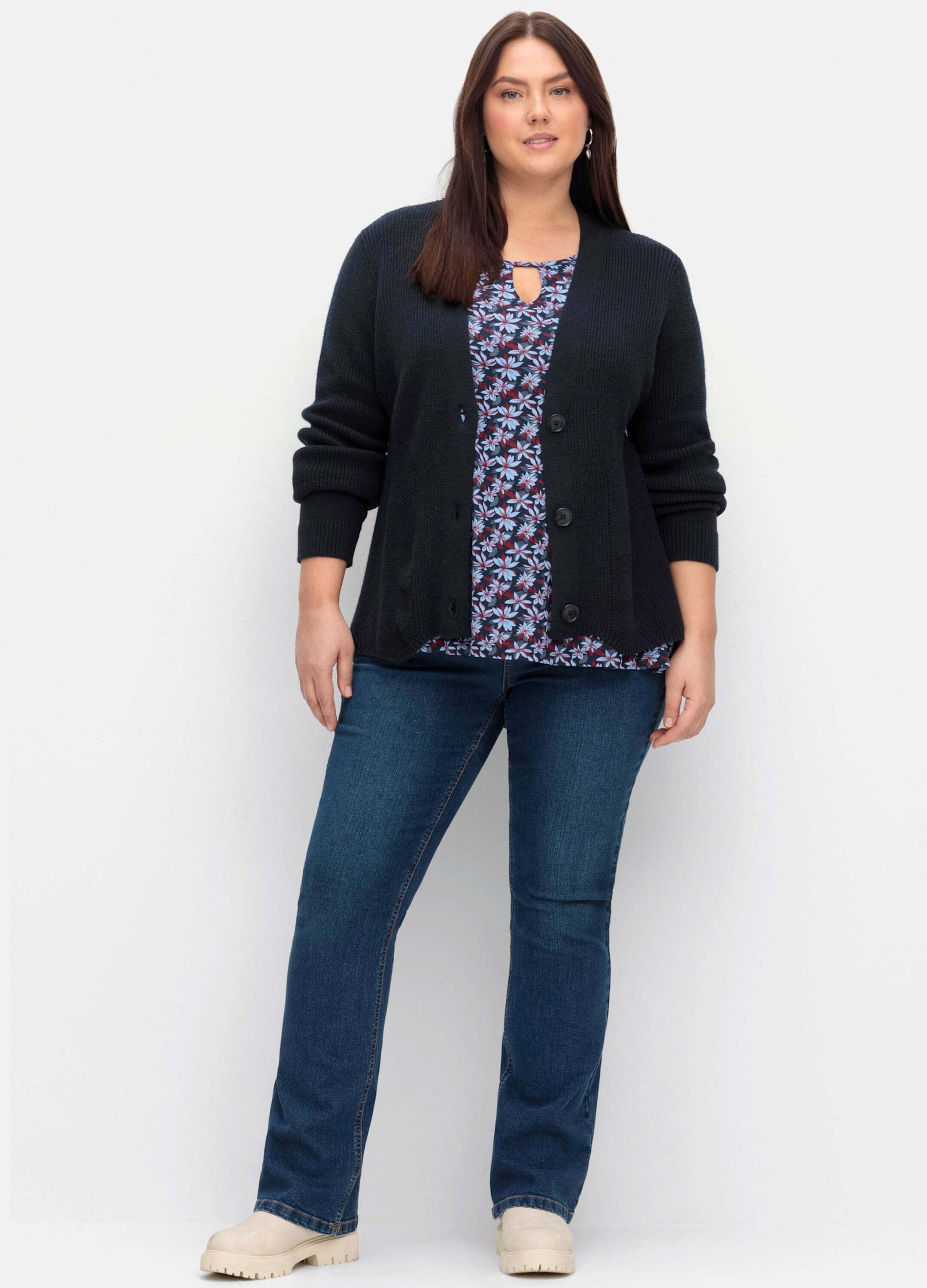 Sheego Bequeme Jeans Bootcut-Jeans SUSANNE ideal bei viel Bauch und schmalen Beinen