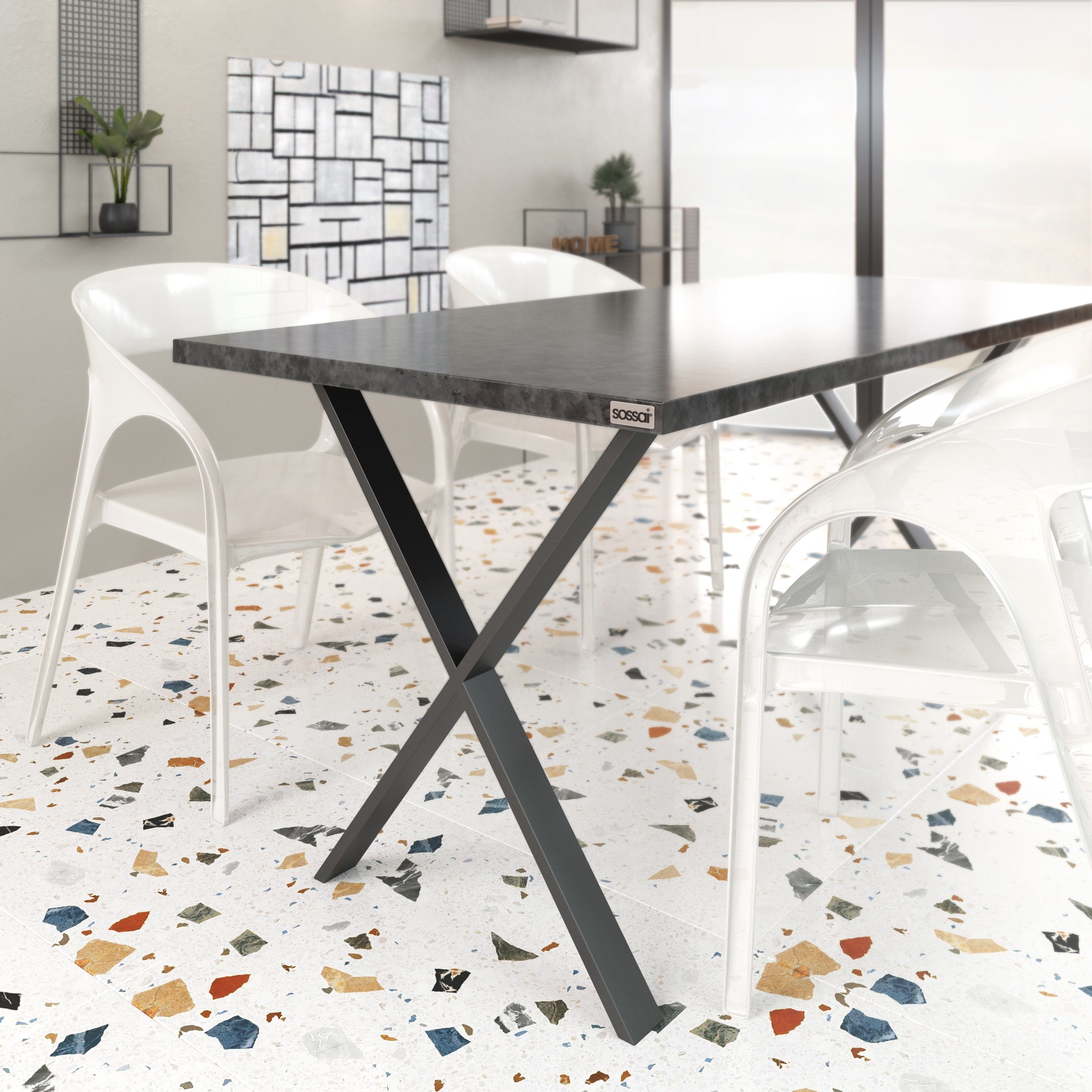 sossai® Tischgestell Stahl Tischgestell TKX1 X-Form 60x72cm in Schwarz (2-St), Rahmen: 60mm x 20mm