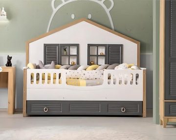 JVmoebel Schlafzimmer-Set Luxuriös Komplette Kindermöbel Bett Holz Set 4tlg Kinderzimmer Grau, (4-St., 1x Bett + 1x Kleiderschrank + 1x Kommode + 1x Schreibtisch), Made in Europa