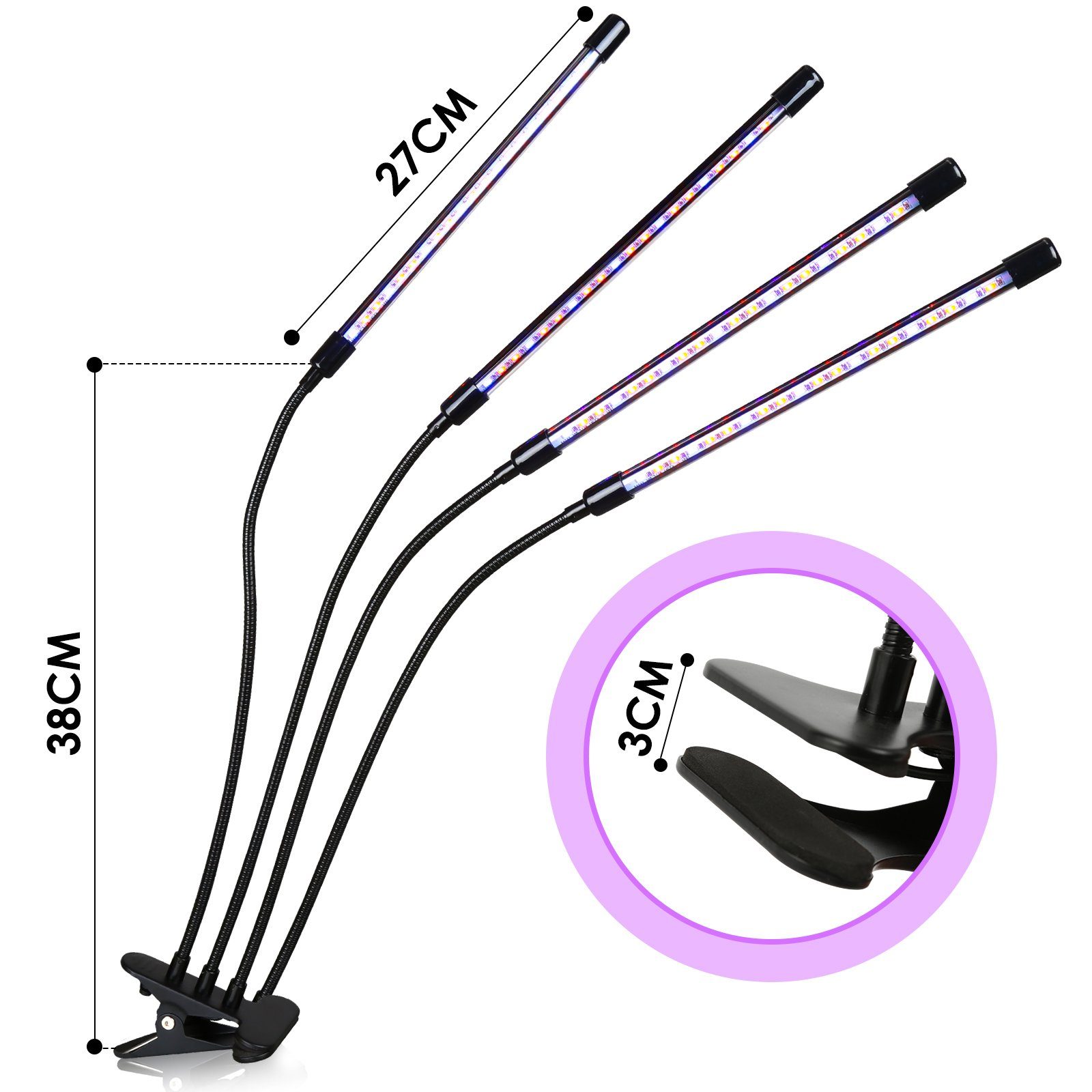 Wachstumslampe LEDs, Pflanzenlicht Köpfe Pflanzen Gartenarbeit Grow 4 Dimmstufen Grow Pflanzenlampe Pflanzenleuchte 80 LED Light Zimmerpflanzen Clanmacy LED Lampe 10 Gewächshaus Vollspektrum