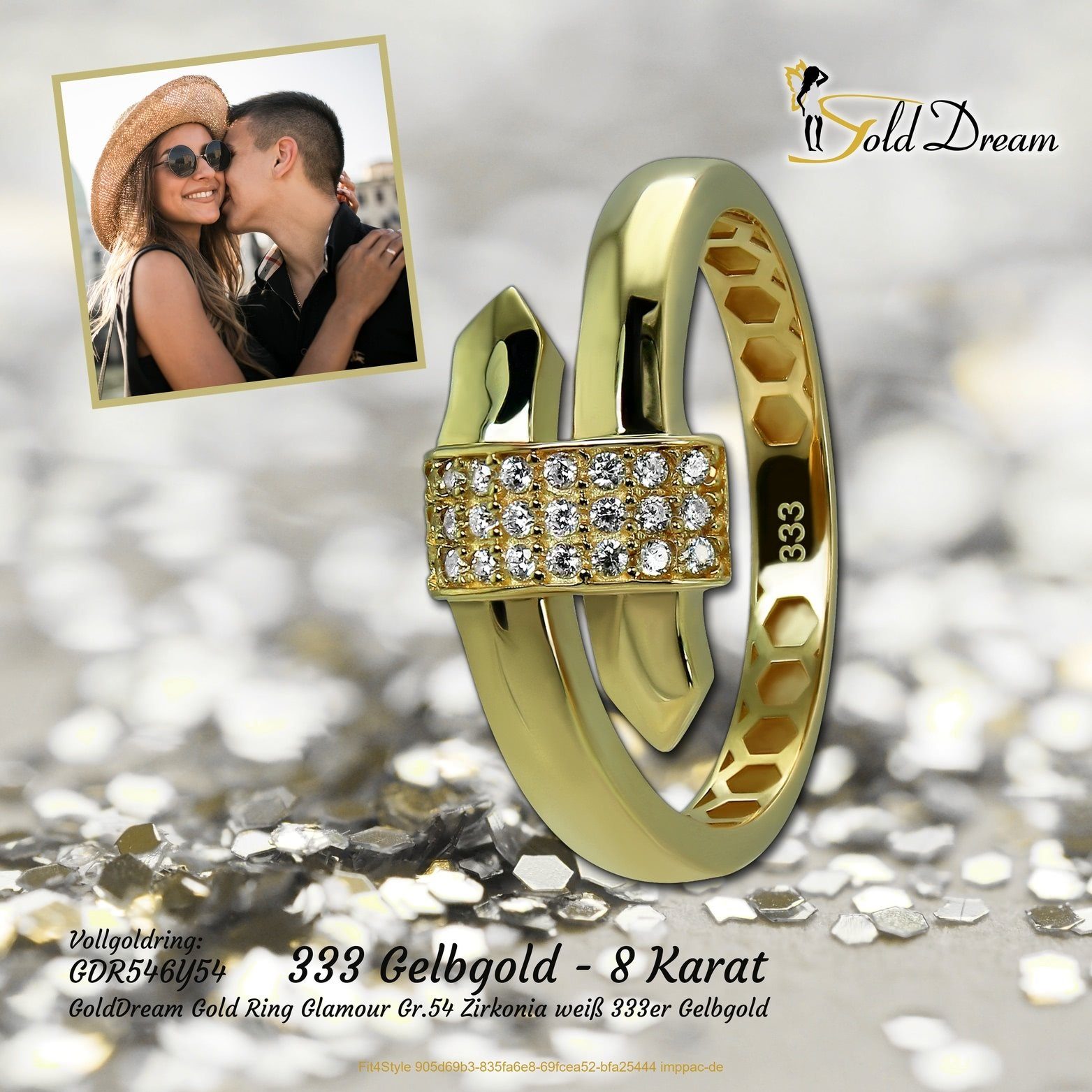 GoldDream Goldring GoldDream Gold Ring Gelbgold Glamour Echtgold, gold, Damen (Fingerring), Gr.54 weiß Ring Glamour 333er