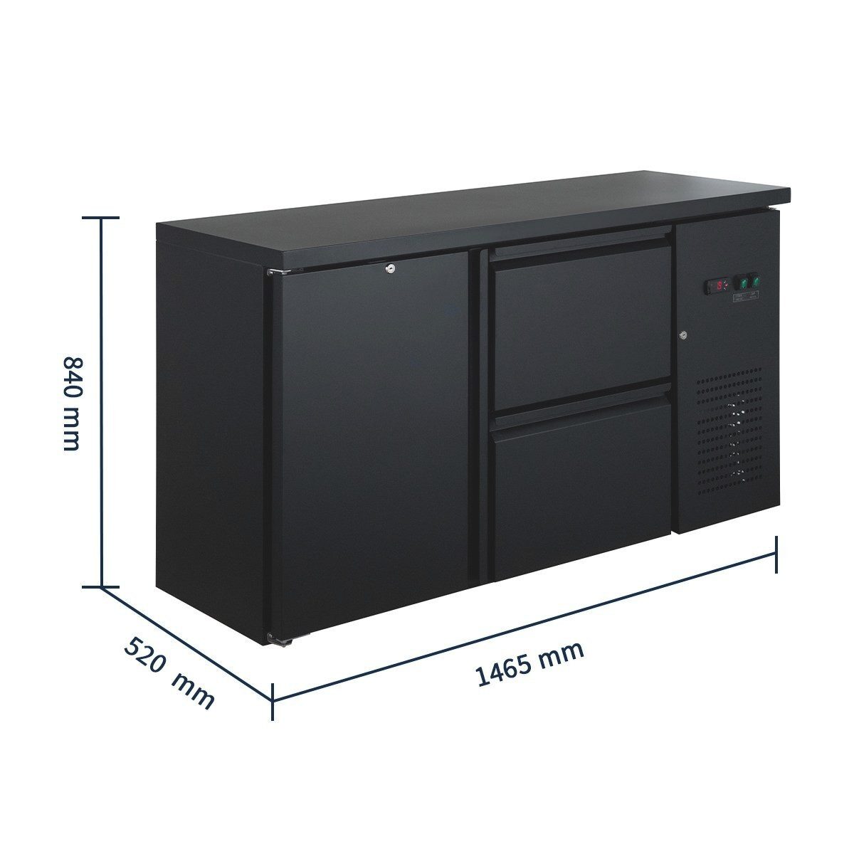 GastroHero Kühlschrank Kühlschrank Barkühltisch 1 Tür 2 Schubladen 146 cm Getränkekühlung BKT-ECO1/2, 867 cm hoch, 146.2 cm breit