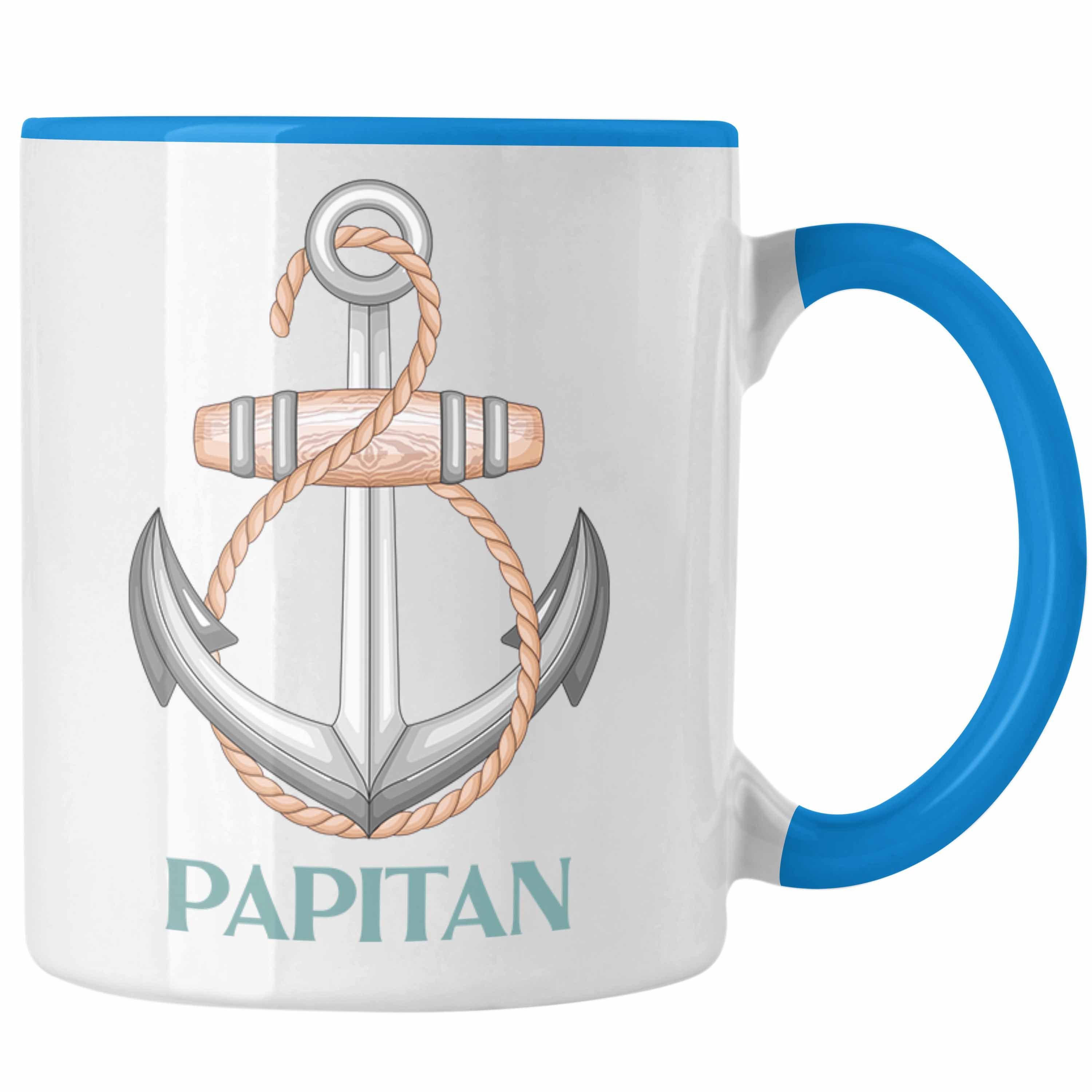 Trendation Tasse Kapitän Tasse Geschenk Vaterta Vater Papitän Blau Geschenkidee zum für Papa