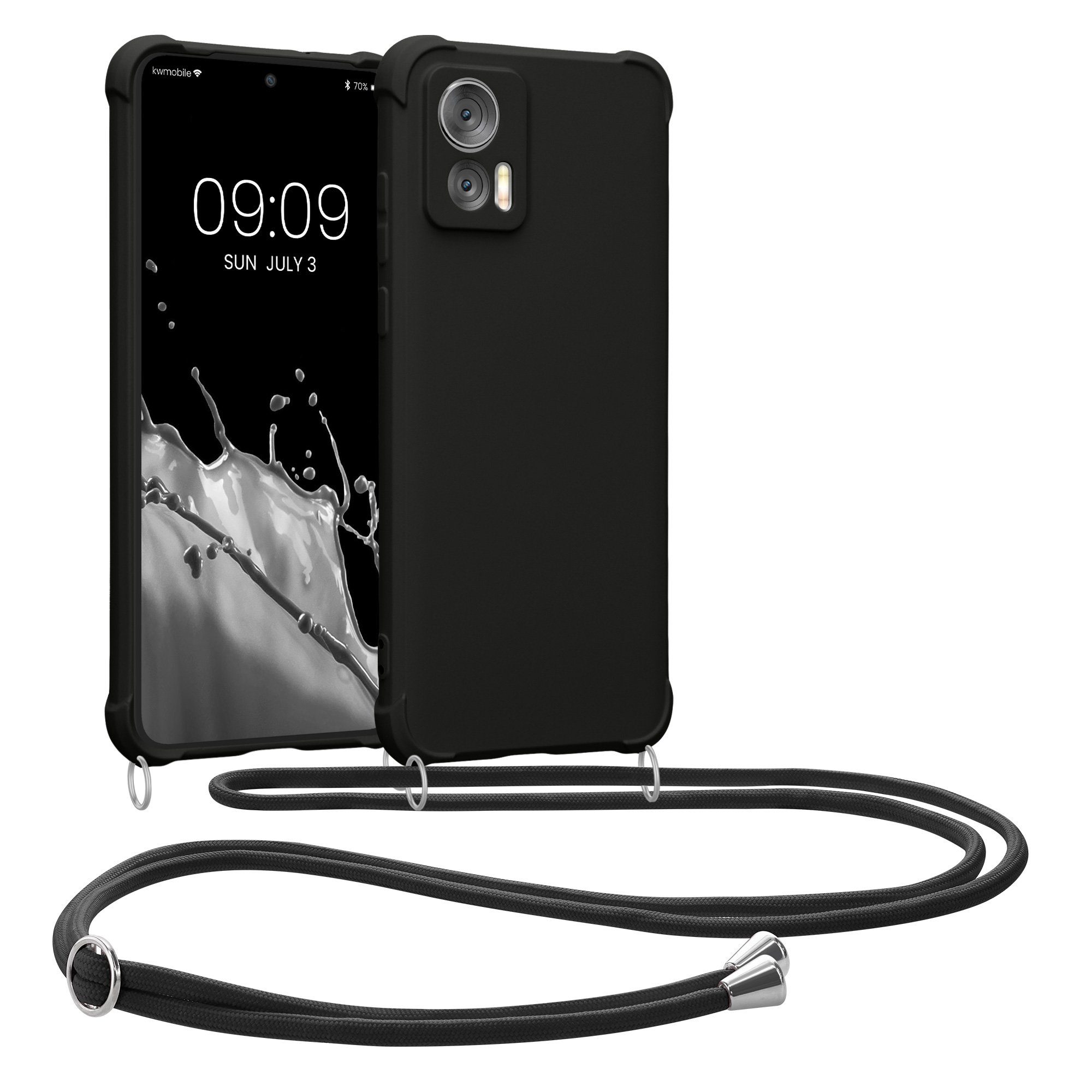 kwmobile Etui Hülle für Motorola Edge 30 Neo, mit Metall Kette zum Umhängen - Silikon Handy Cover Case Schutzhülle
