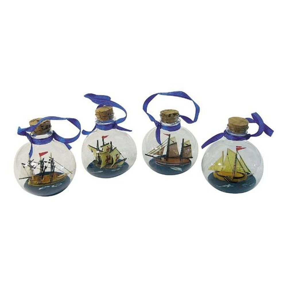 Dekoobjekt Vier Kugel Buddelschiffe, 4 maritime Weihnachtsbaum Kugeln