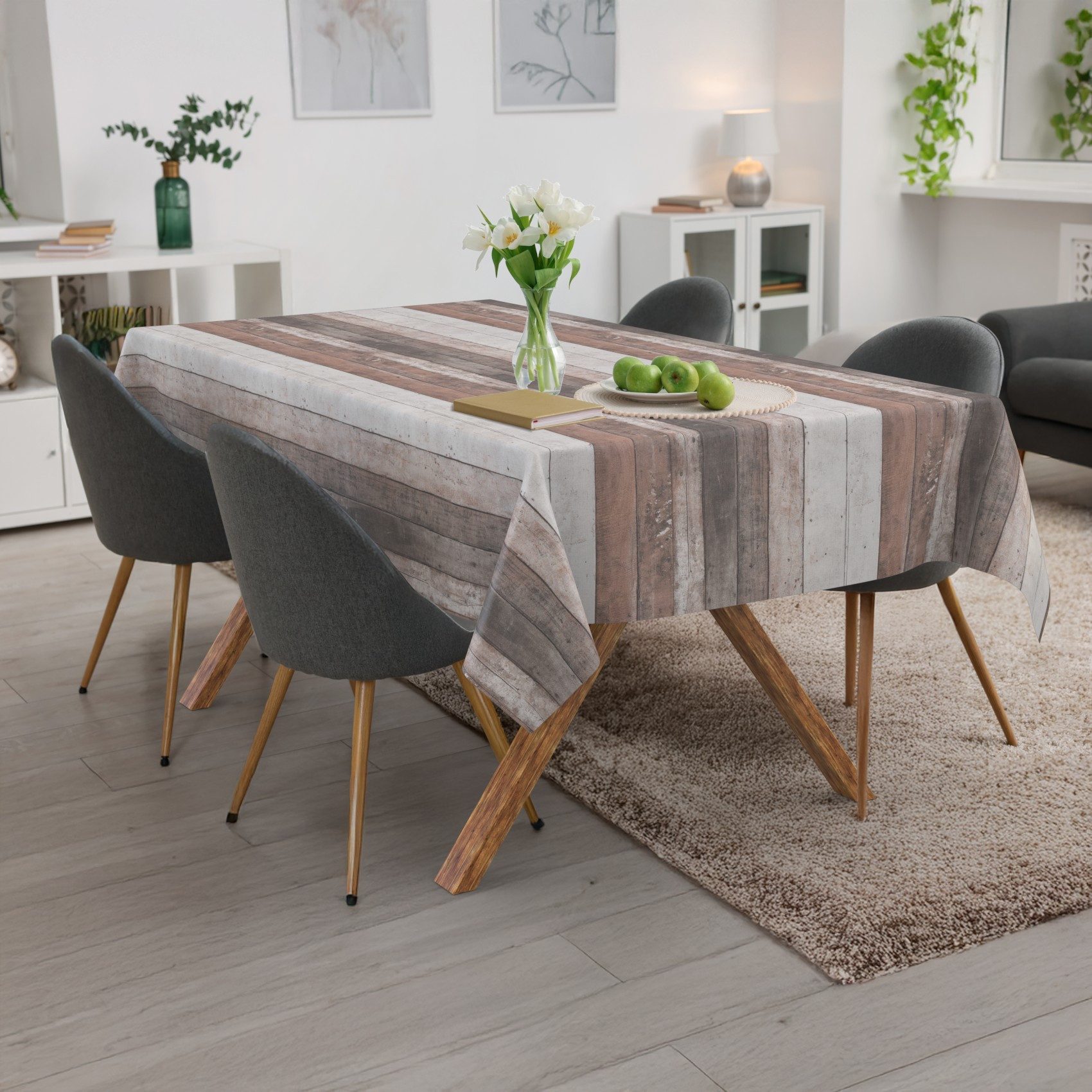 ANRO Tischdecke aus Baumwollmischung, Holzoptik, abwaschbar, Schnittkante – Bild 2 von 5