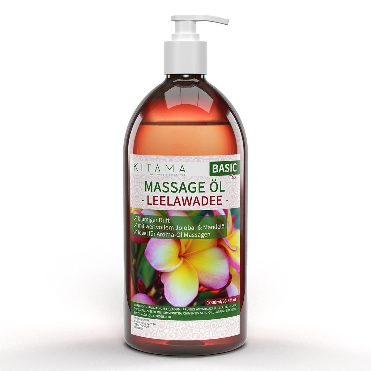 Kitama Massageöl mit Aroma - Körper-Öl für Massagen Pflegeöl Aroma-Öl Thai-Öl 1-Liter, Frangipani Leelawadee